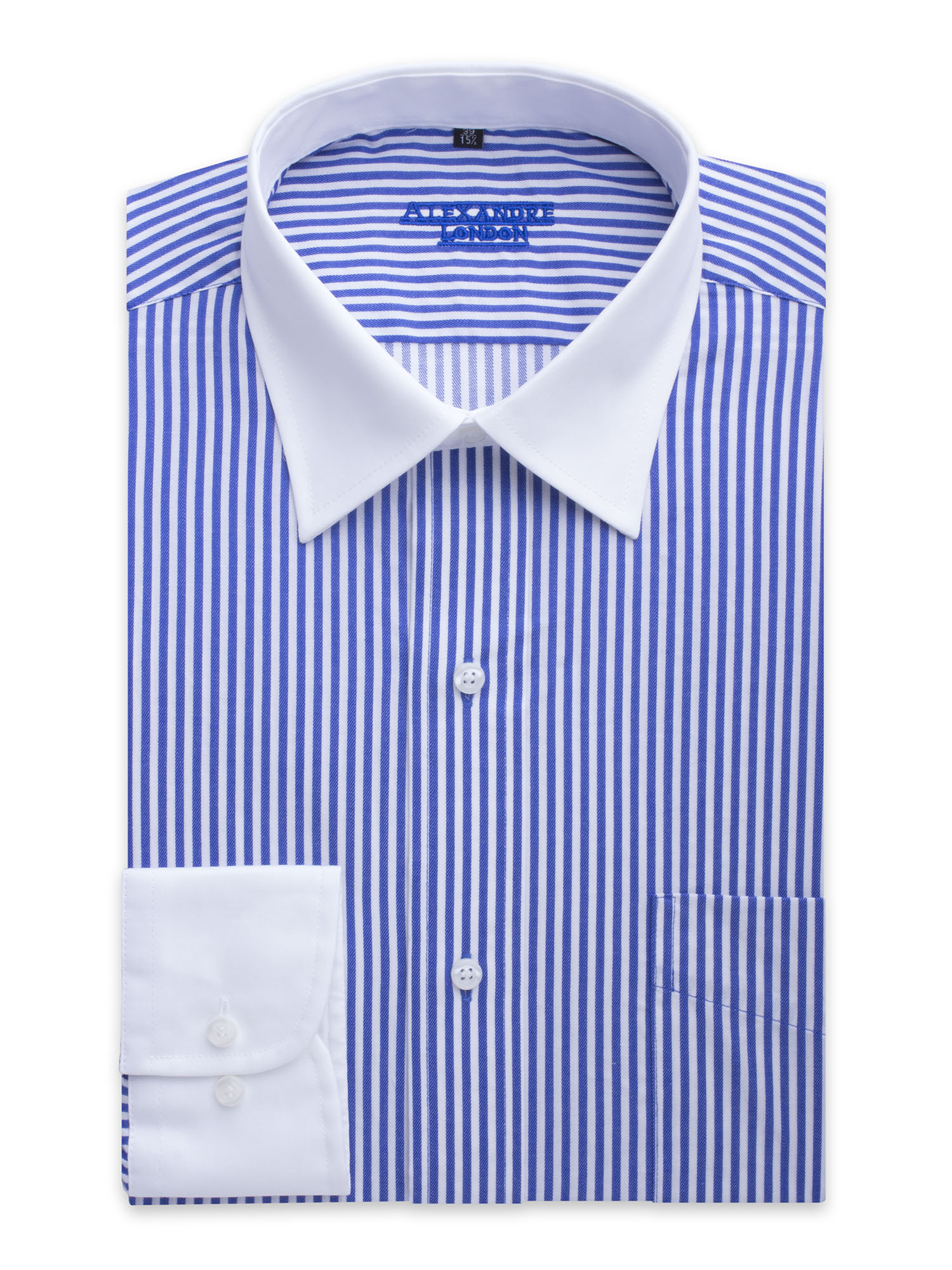 MENS BLUE AND WHITE STRIPE COTTON SHIRT WITH WHITE COLLAR AND CUFF ...