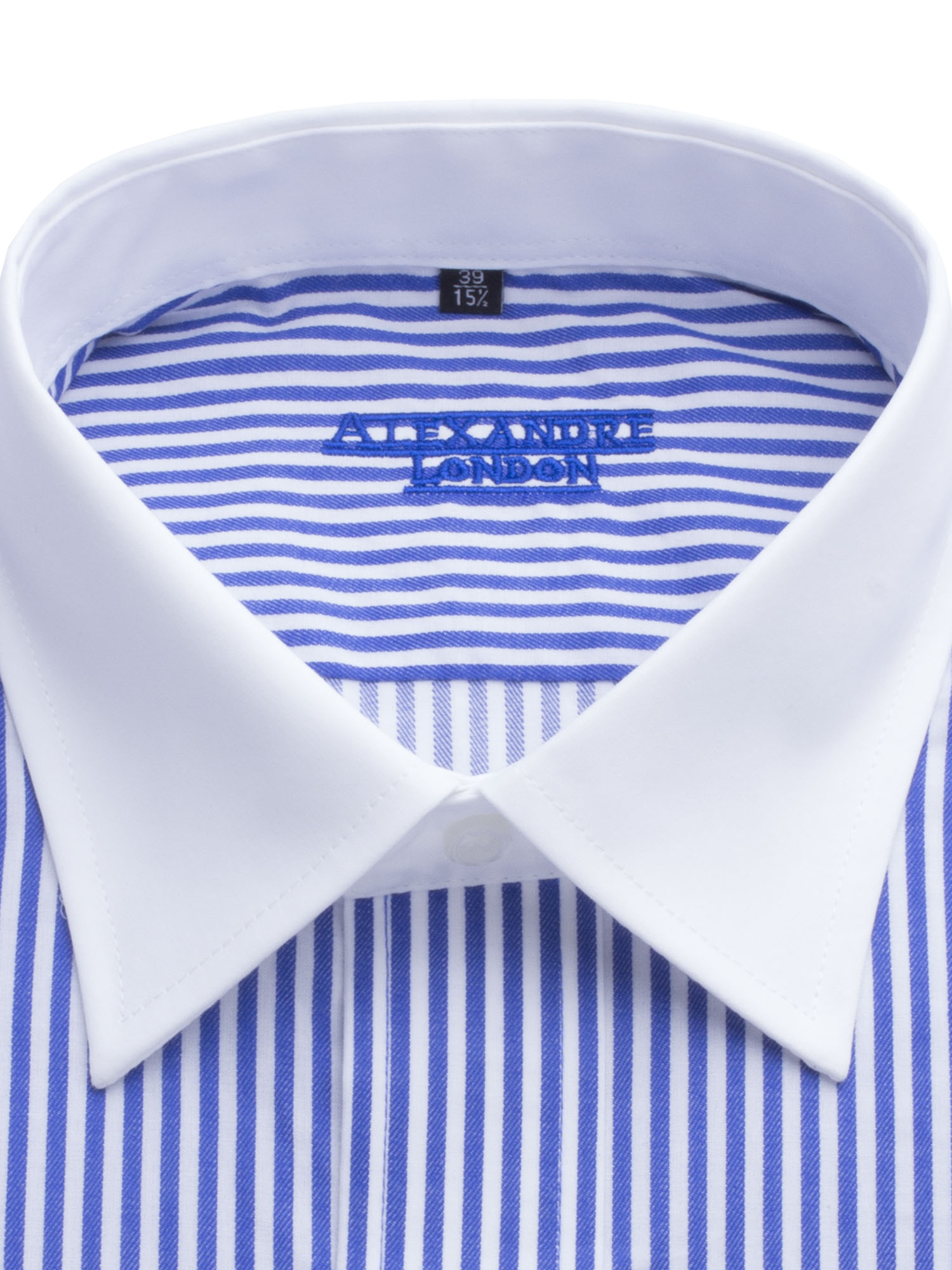 MENS BLUE AND WHITE STRIPE COTTON SHIRT WITH WHITE COLLAR AND CUFF currently unavailable