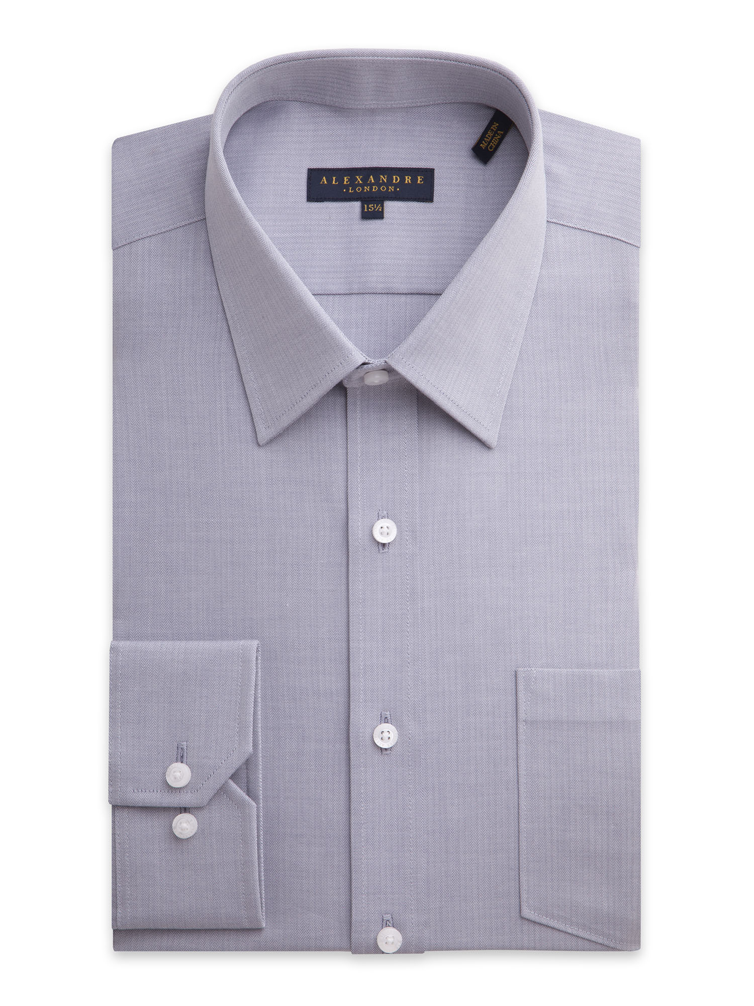 Grey Herringbone Shirt - Shirts - Alexandre London