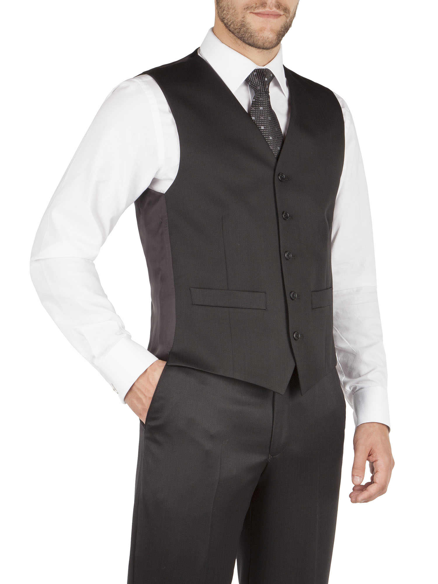 BLACK 5 BUTTON TECHNO FINISH WAISTCOAT