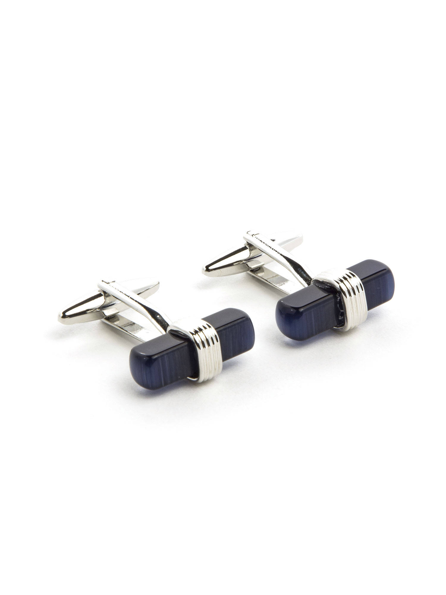 MENS DARK BLUE GLASS BAR CUFFLINK SET
