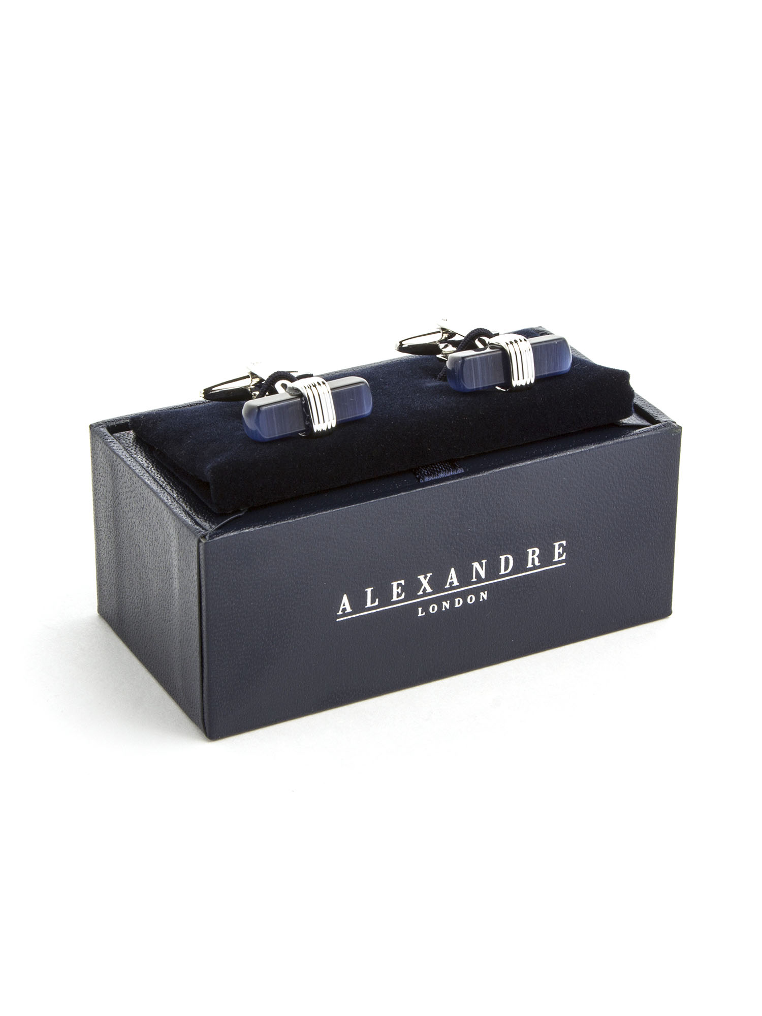 MENS DARK BLUE GLASS BAR CUFFLINK SET