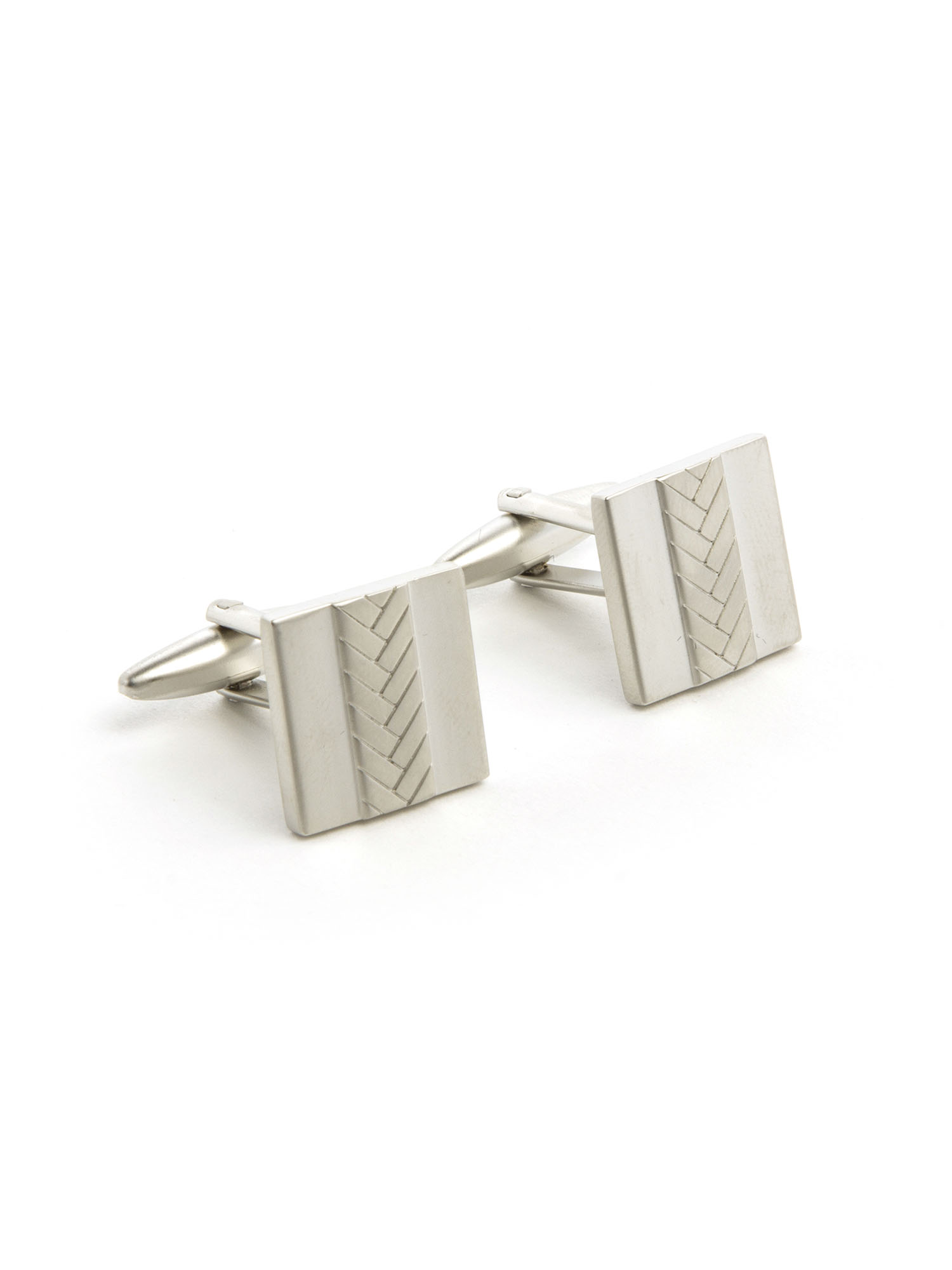 MENS BRUSHED SILVER HERRINGBONE CUFFLINK SET