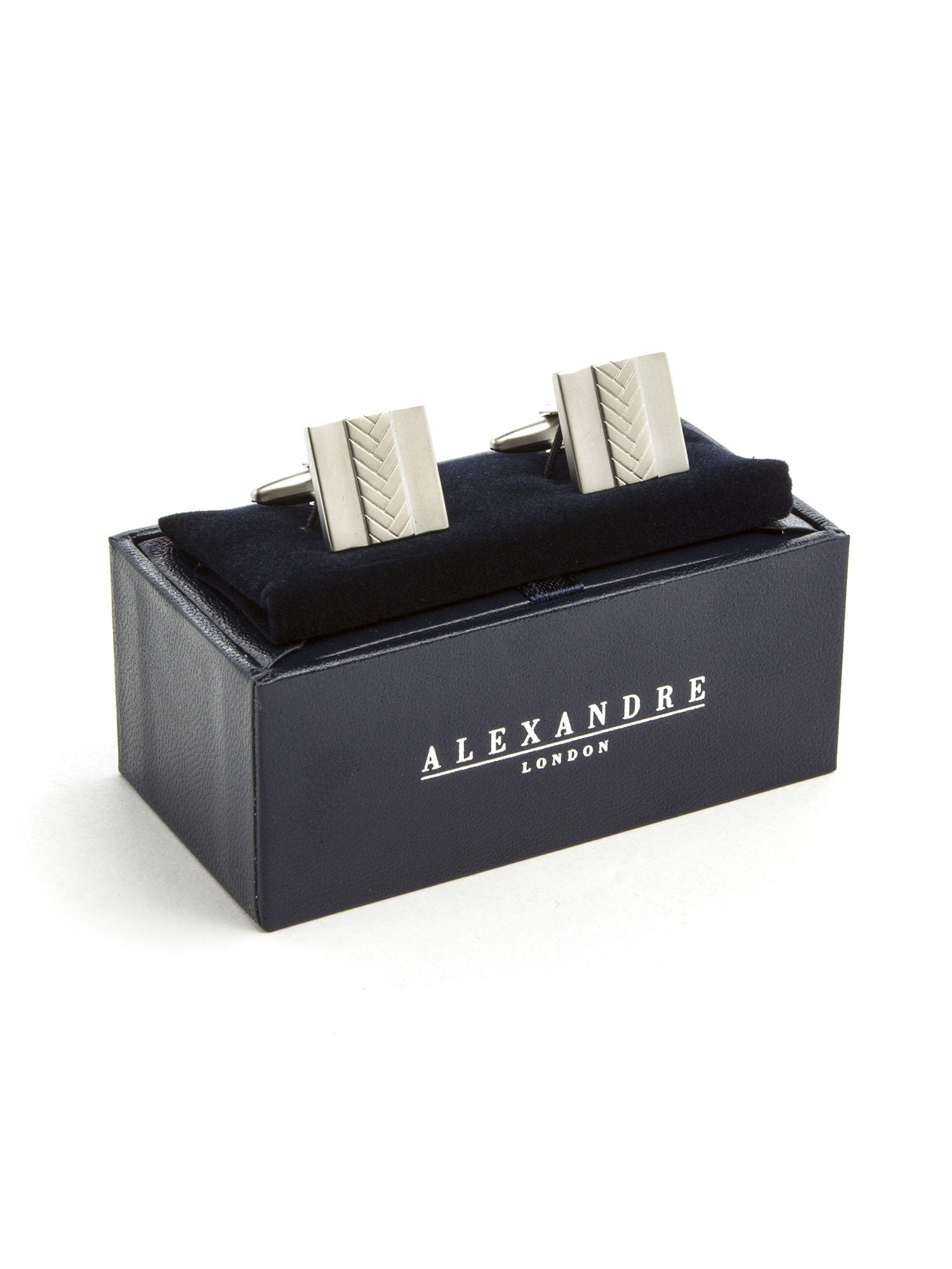 MENS BRUSHED SILVER HERRINGBONE CUFFLINK SET