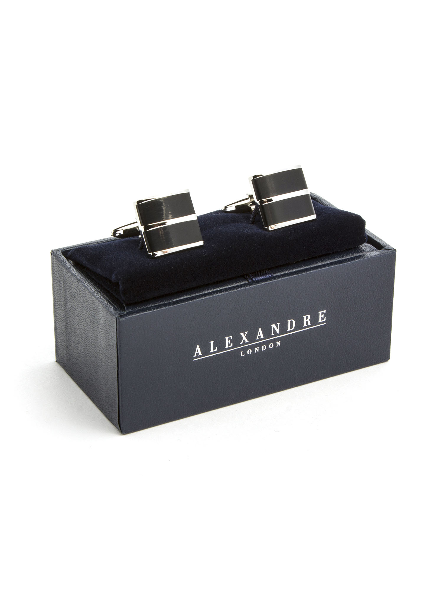 MEN'S BLACK AND CHROME CUFFLINK SET