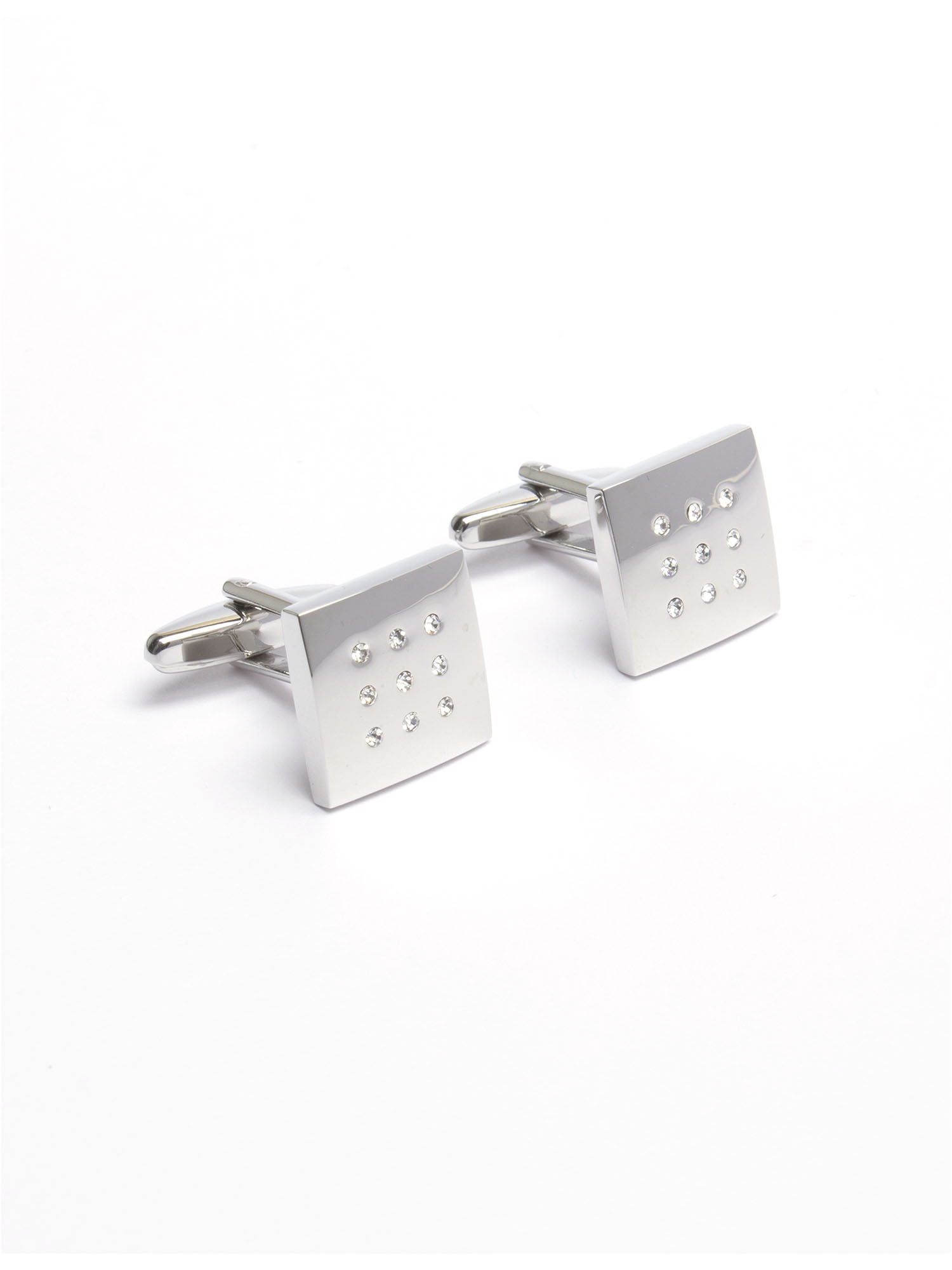 MENS SILVER DIAMANTE CUFFLINK SET