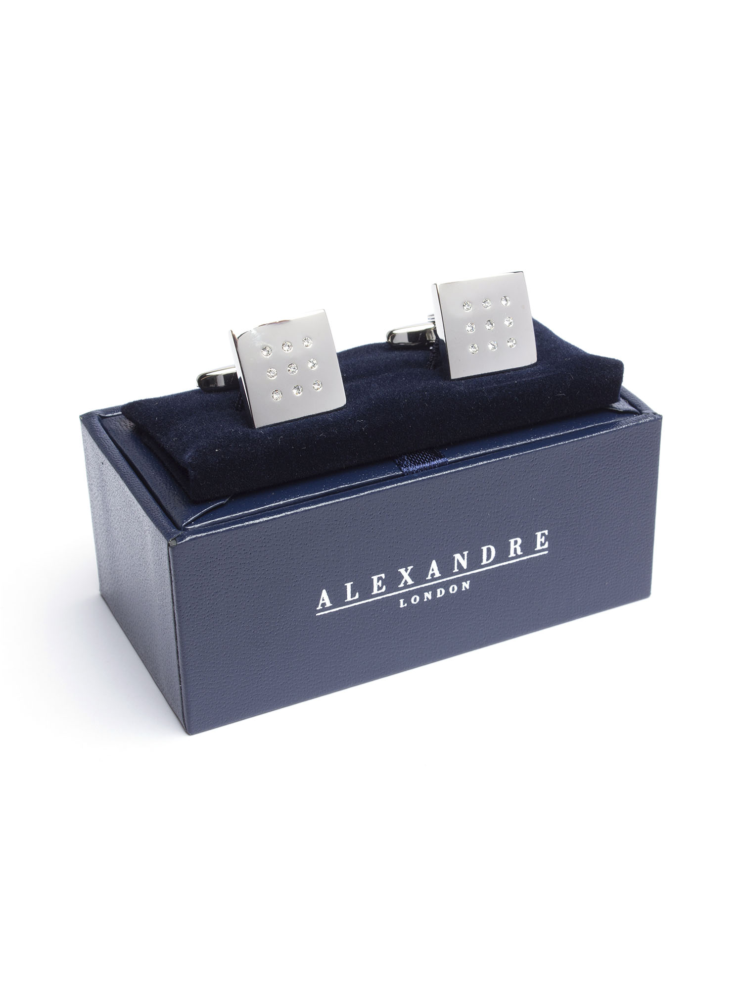 MENS SILVER DIAMANTE CUFFLINK SET