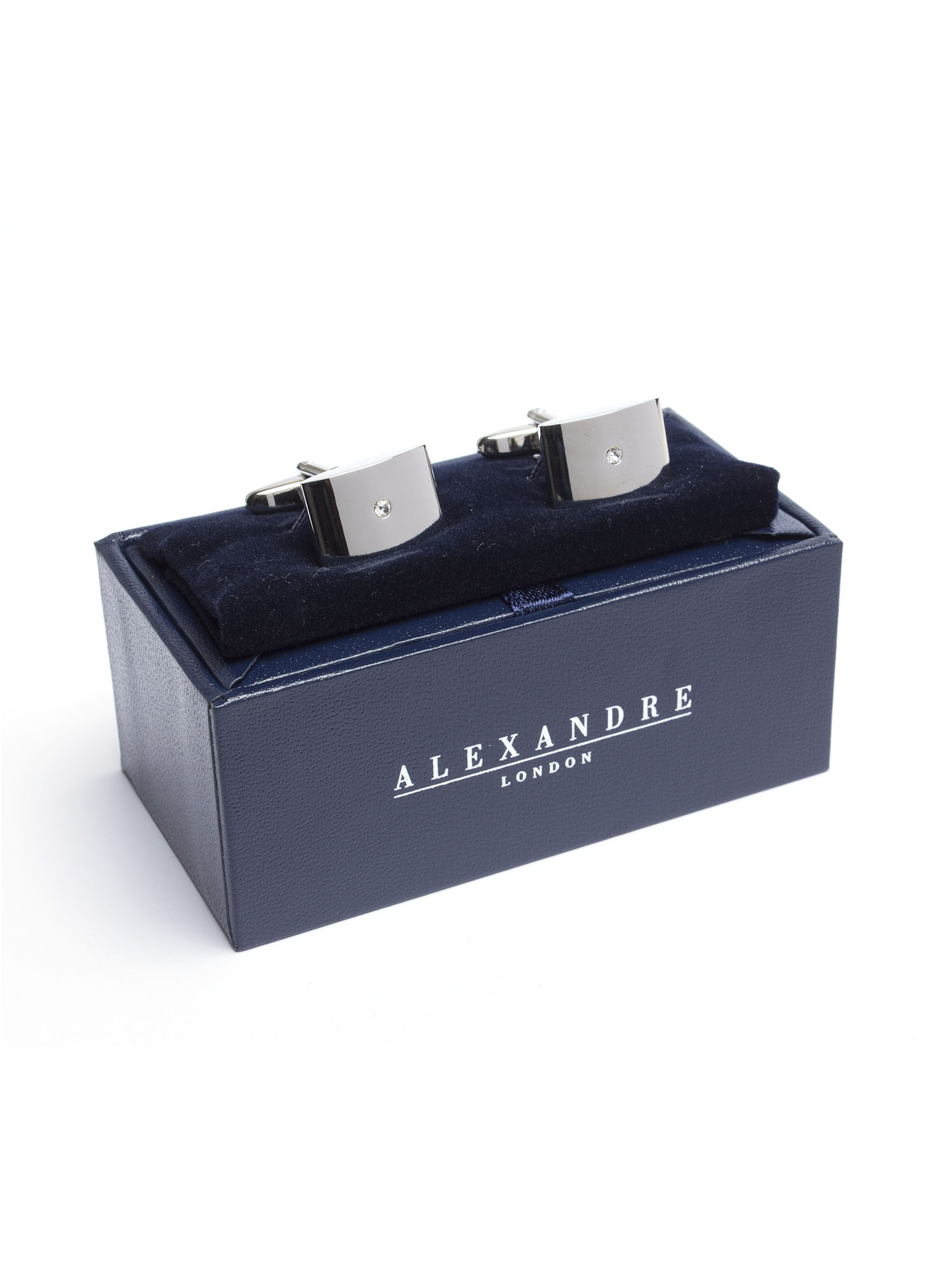 MENS DOMED CENTRAL DIAMANTE CRYSTAL CUFFLINK SET