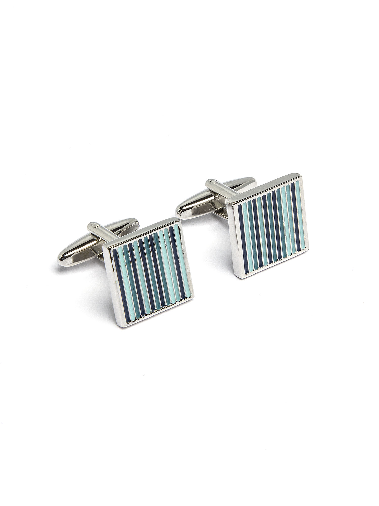 MENS BLUE AND GREEN STRIPED CUFFLINK SET