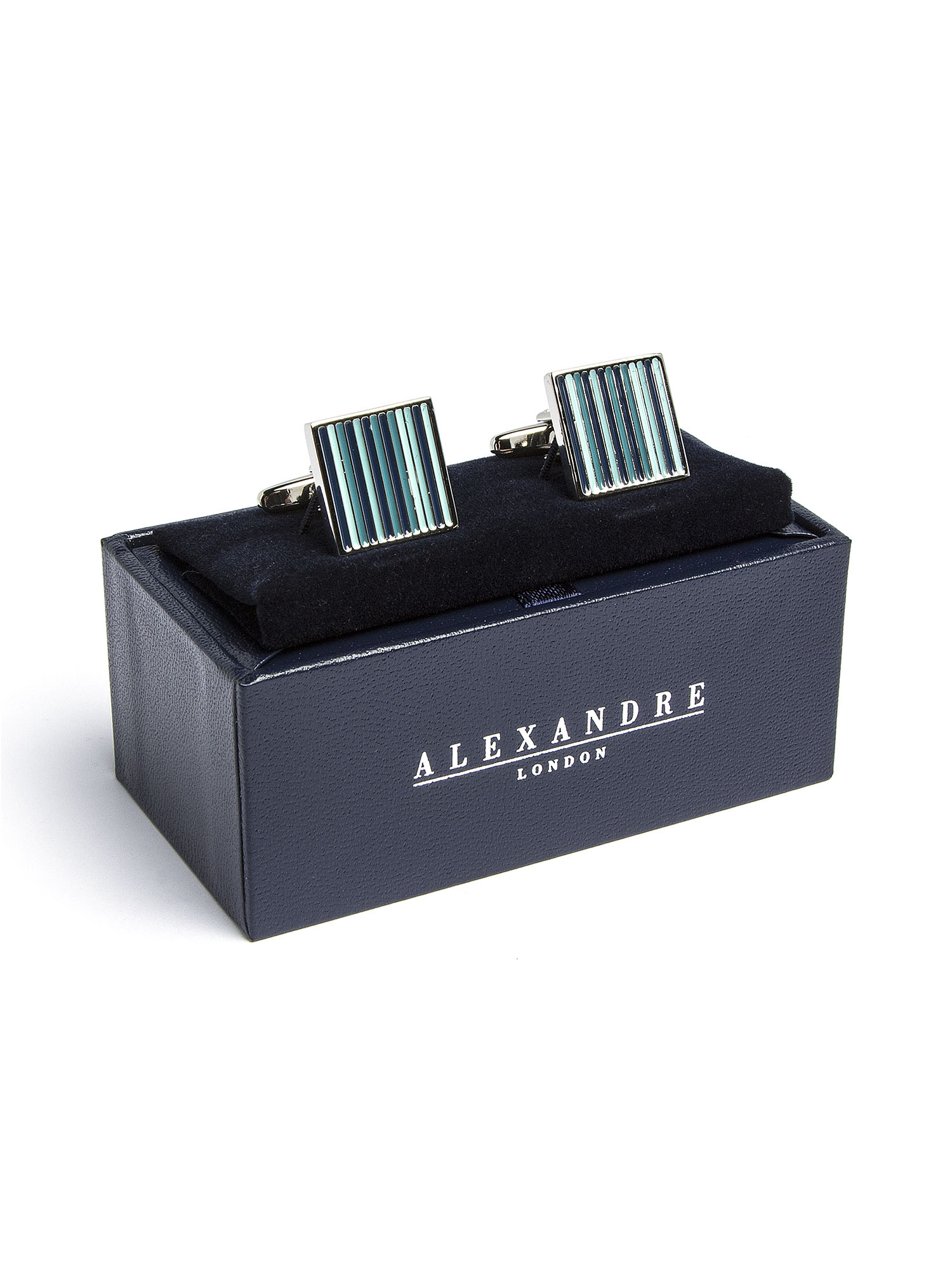 MENS BLUE AND GREEN STRIPED CUFFLINK SET