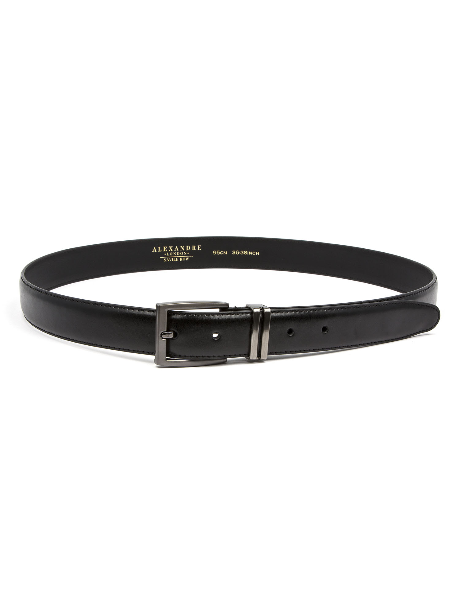 MENS BLACK LEATHER BELT WITH SQUARE GUN METAL BUCKLE