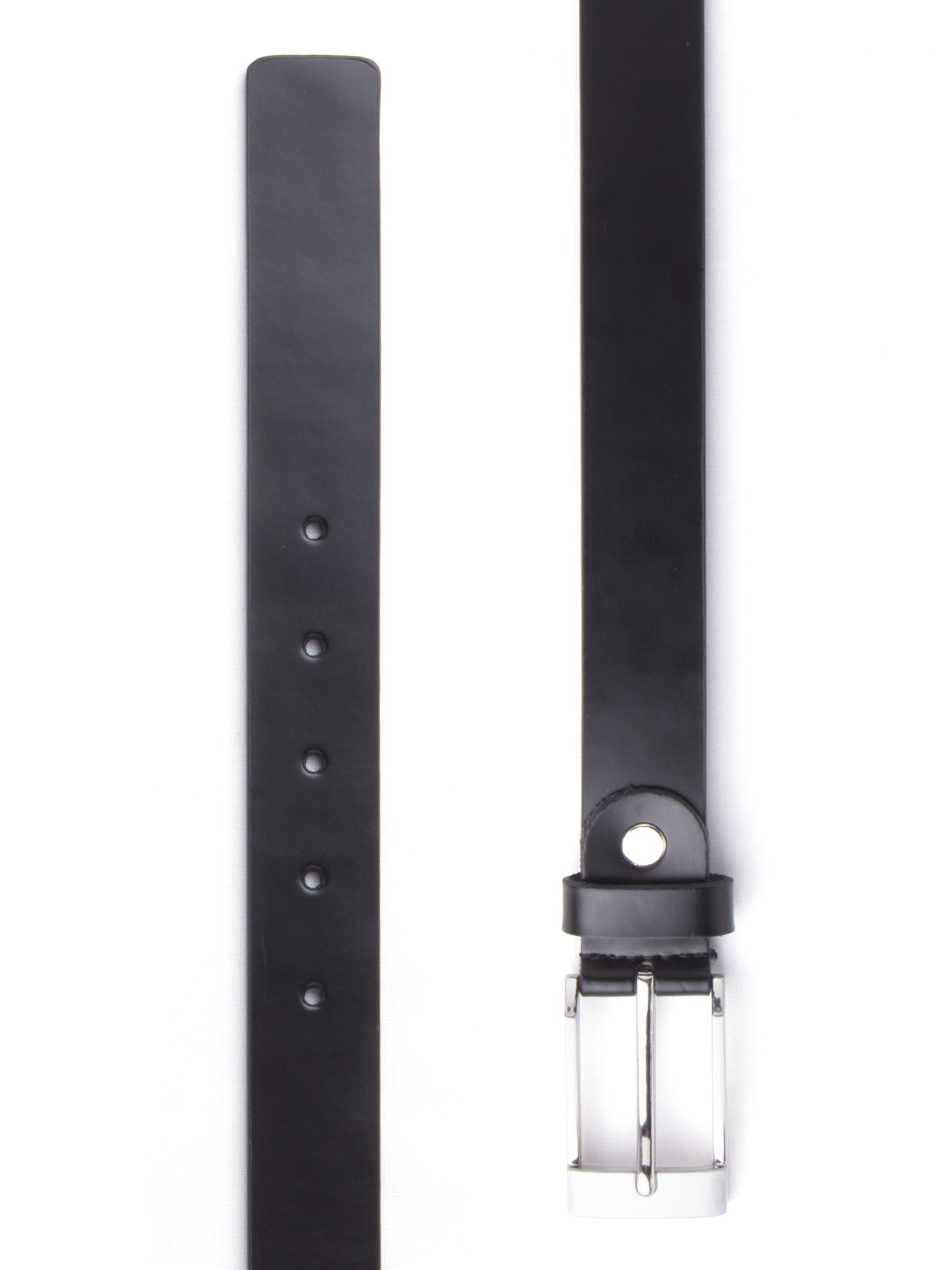 MENS PLAIN BLACK LEATHER BELT WITH SILVER COLOURED BUCKLE