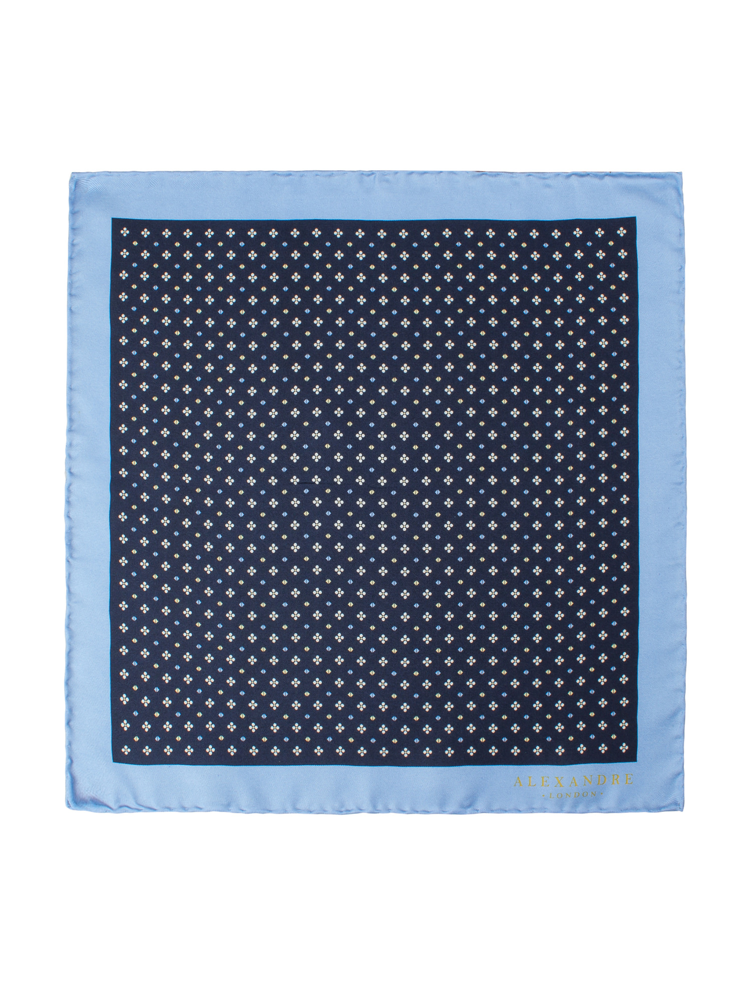 NAVY GEO FLORAL SILK HANDKERCHIEF