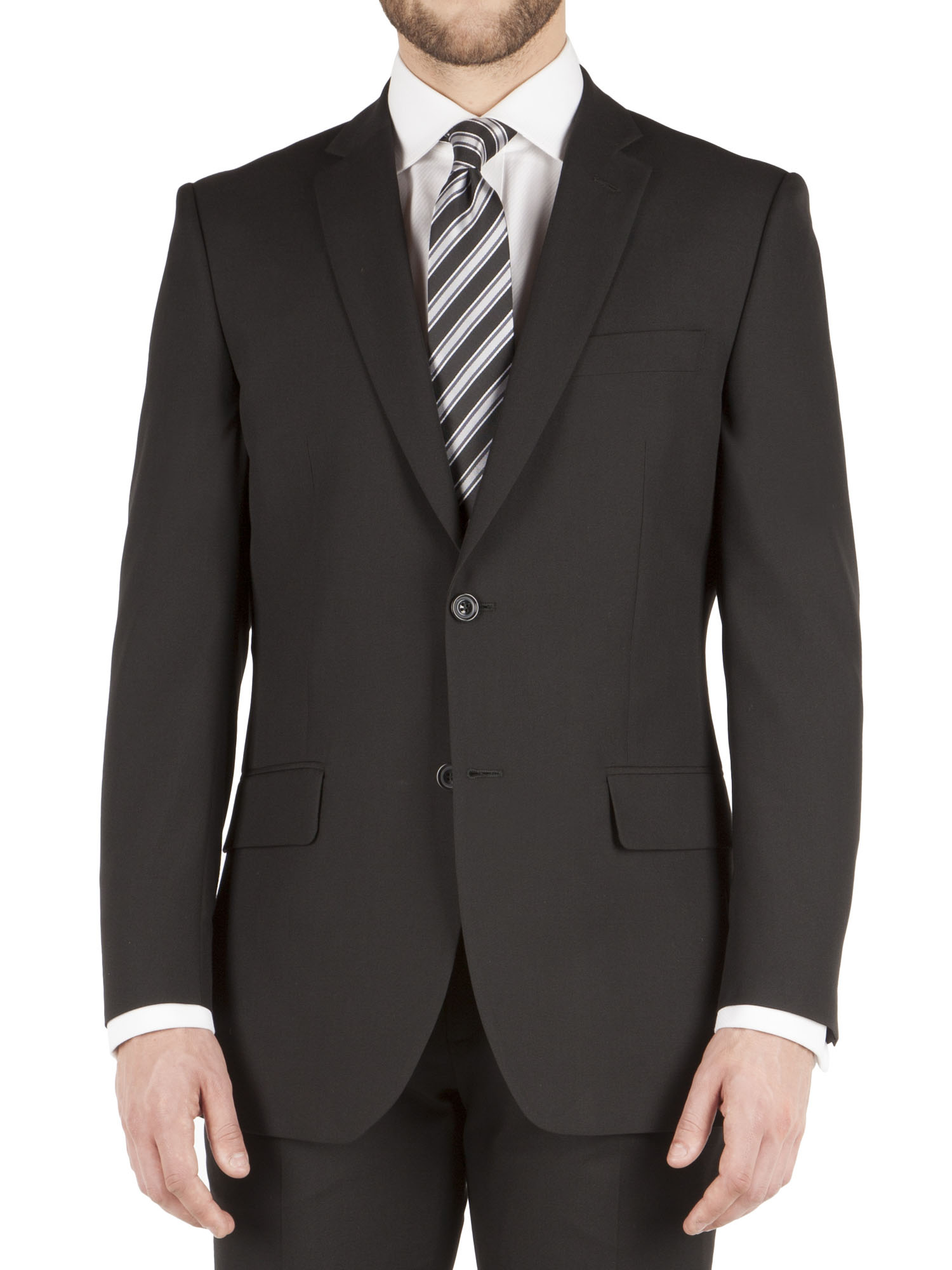 ALEX SILVER LABEL SINGLE BREASTED TWO BUTTON PLAIN BLACK SUIT