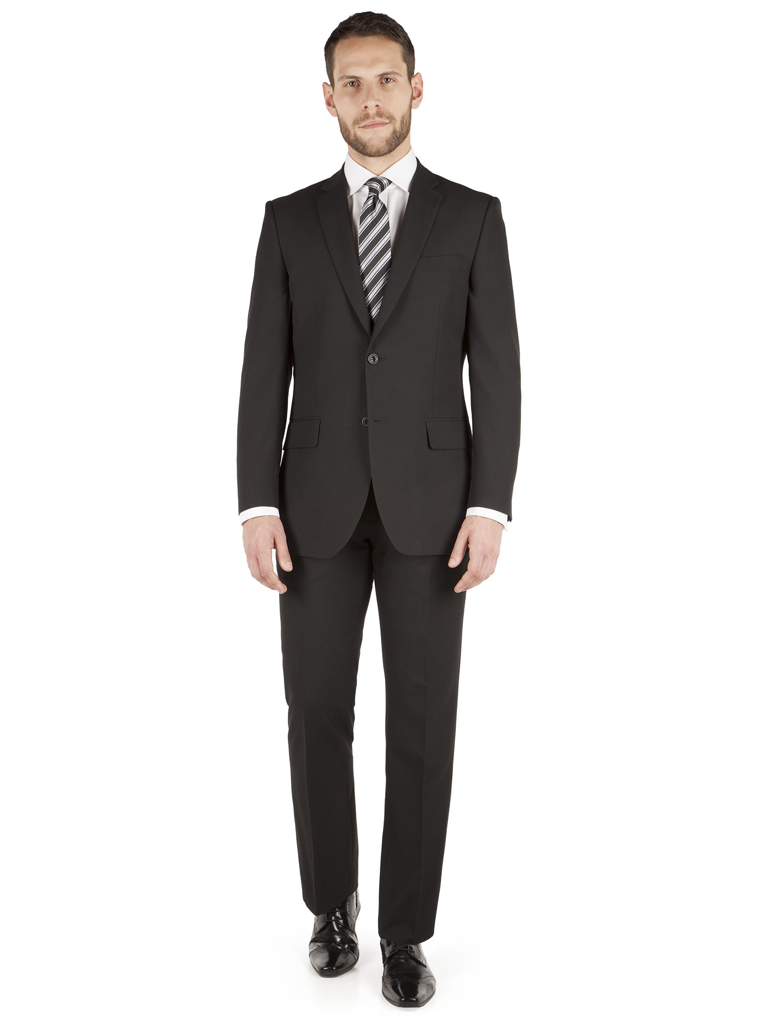 ALEX SILVER LABEL SINGLE BREASTED TWO BUTTON PLAIN BLACK SUIT