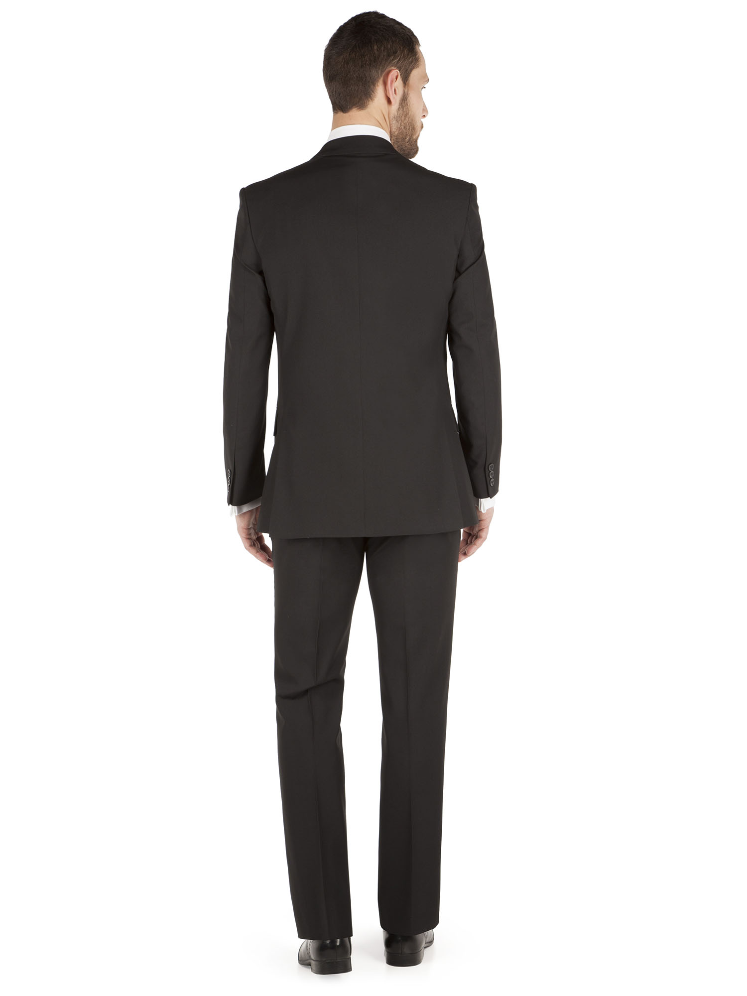 ALEX SILVER LABEL SINGLE BREASTED TWO BUTTON PLAIN BLACK SUIT