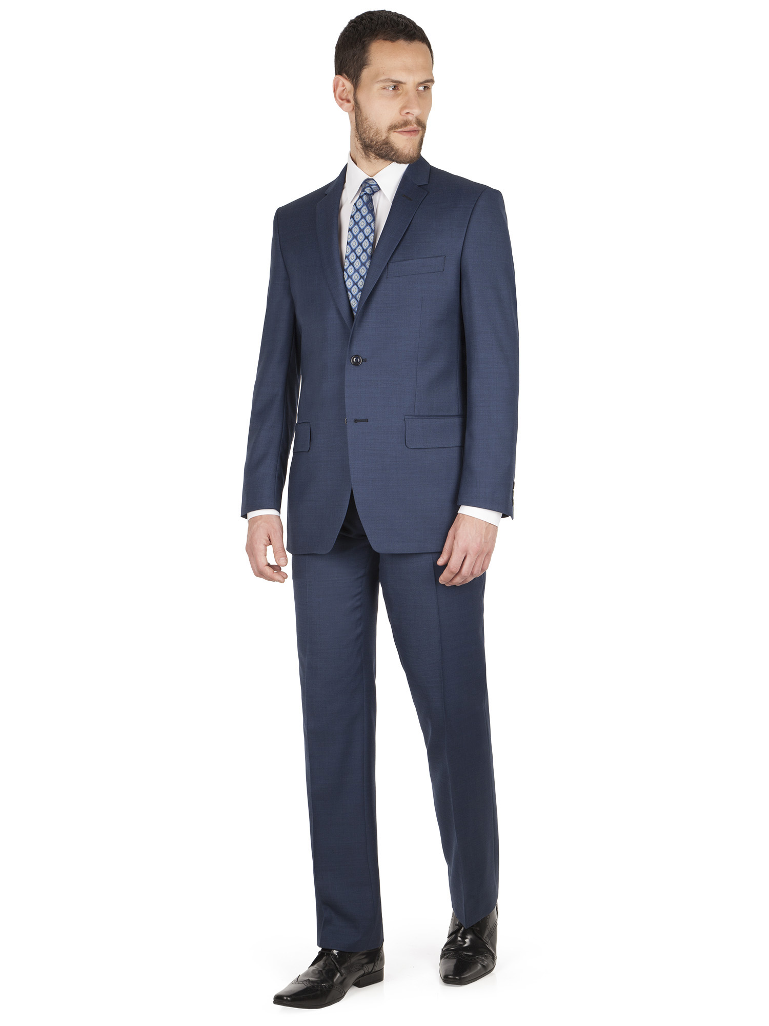 Dark Blue Sharkskin Regular Fit Suit