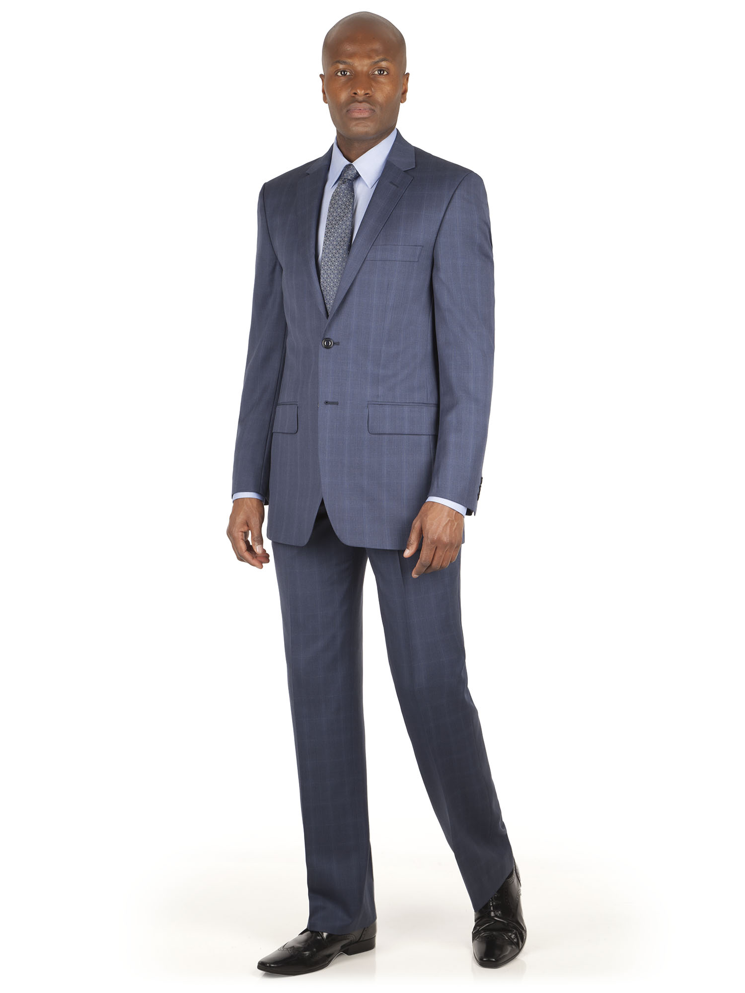 Blue Faint Contrast Check Tailored Fit Suit