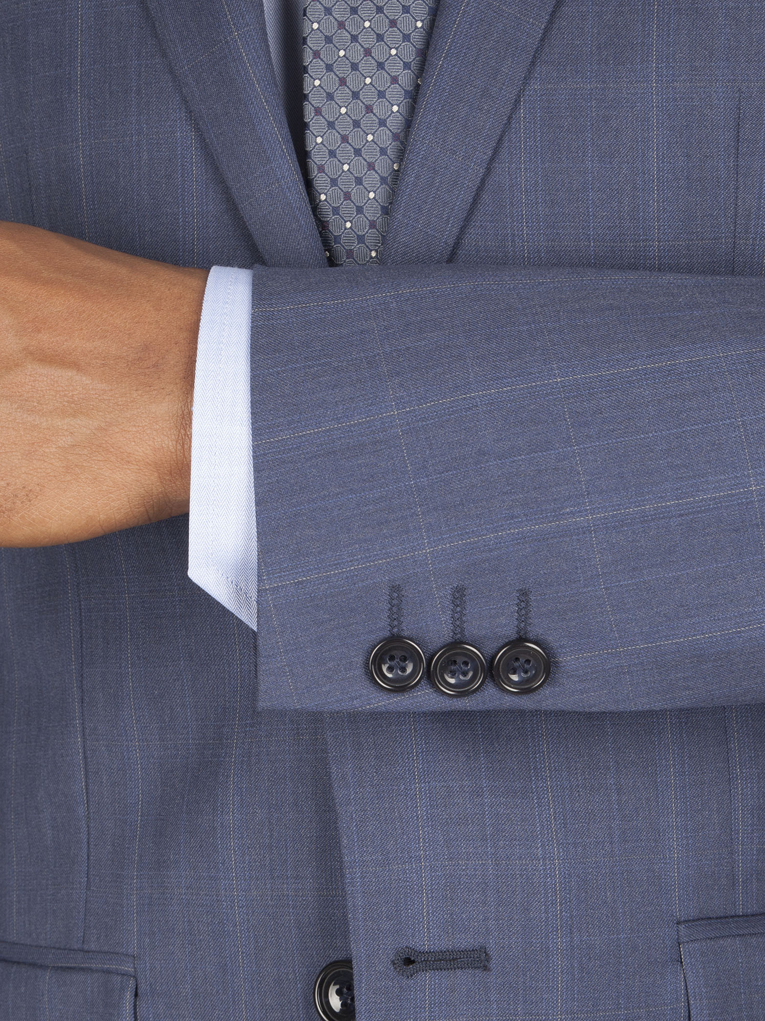 Blue Faint Contrast Check Tailored Fit Suit