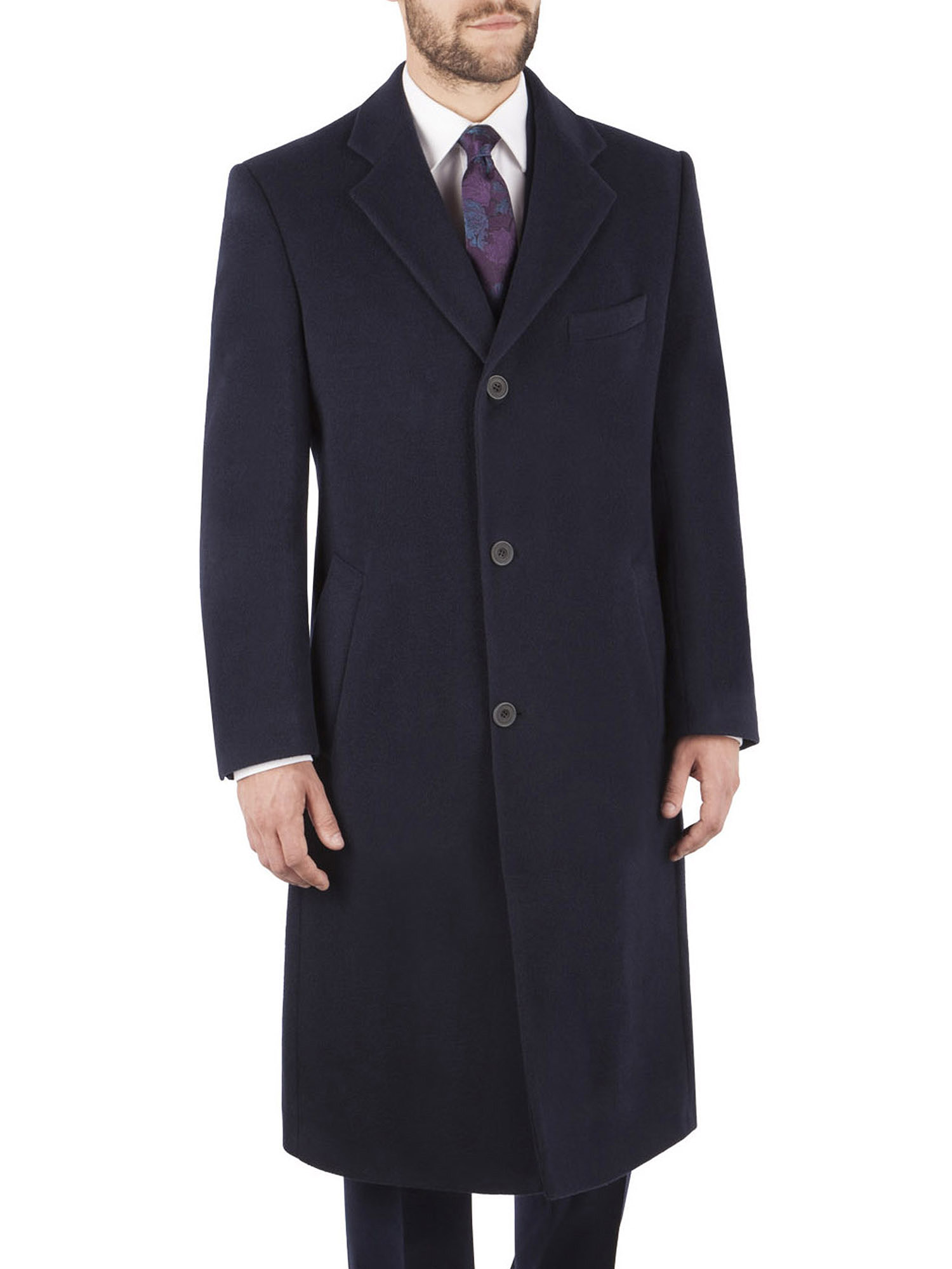 Navy Single Breasted Long Overcoat - Overcoats - Alexandre London