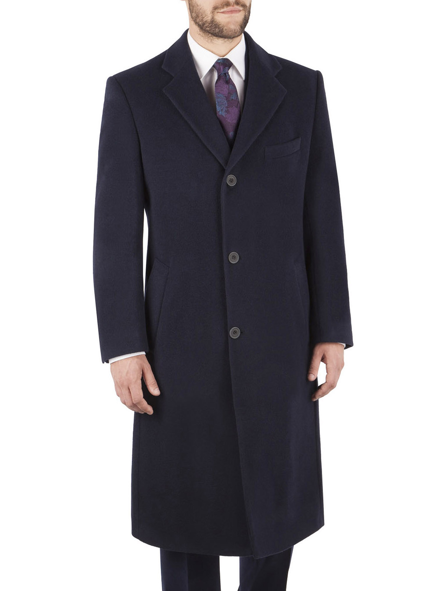 Navy Single Breasted Long Overcoat