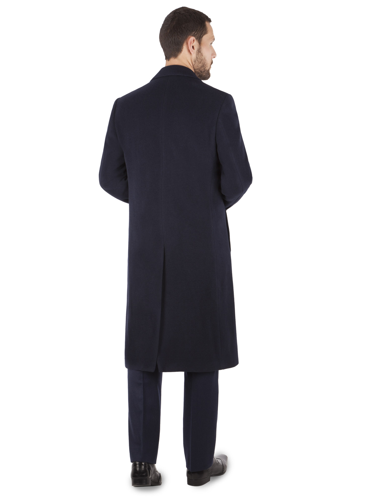 Navy Single Breasted Long Overcoat