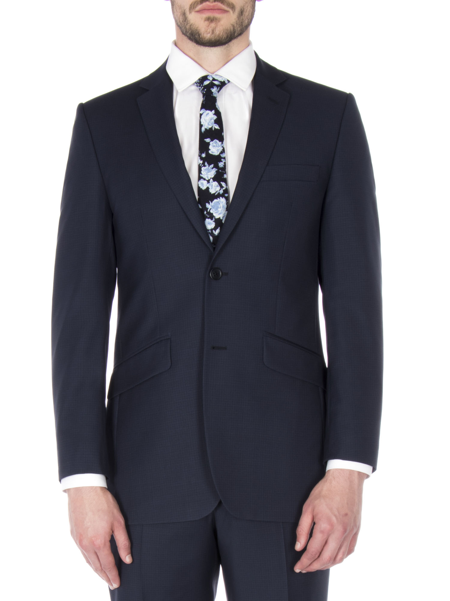 Navy Broken Gingham Micro Check Tailored Fit Suit
