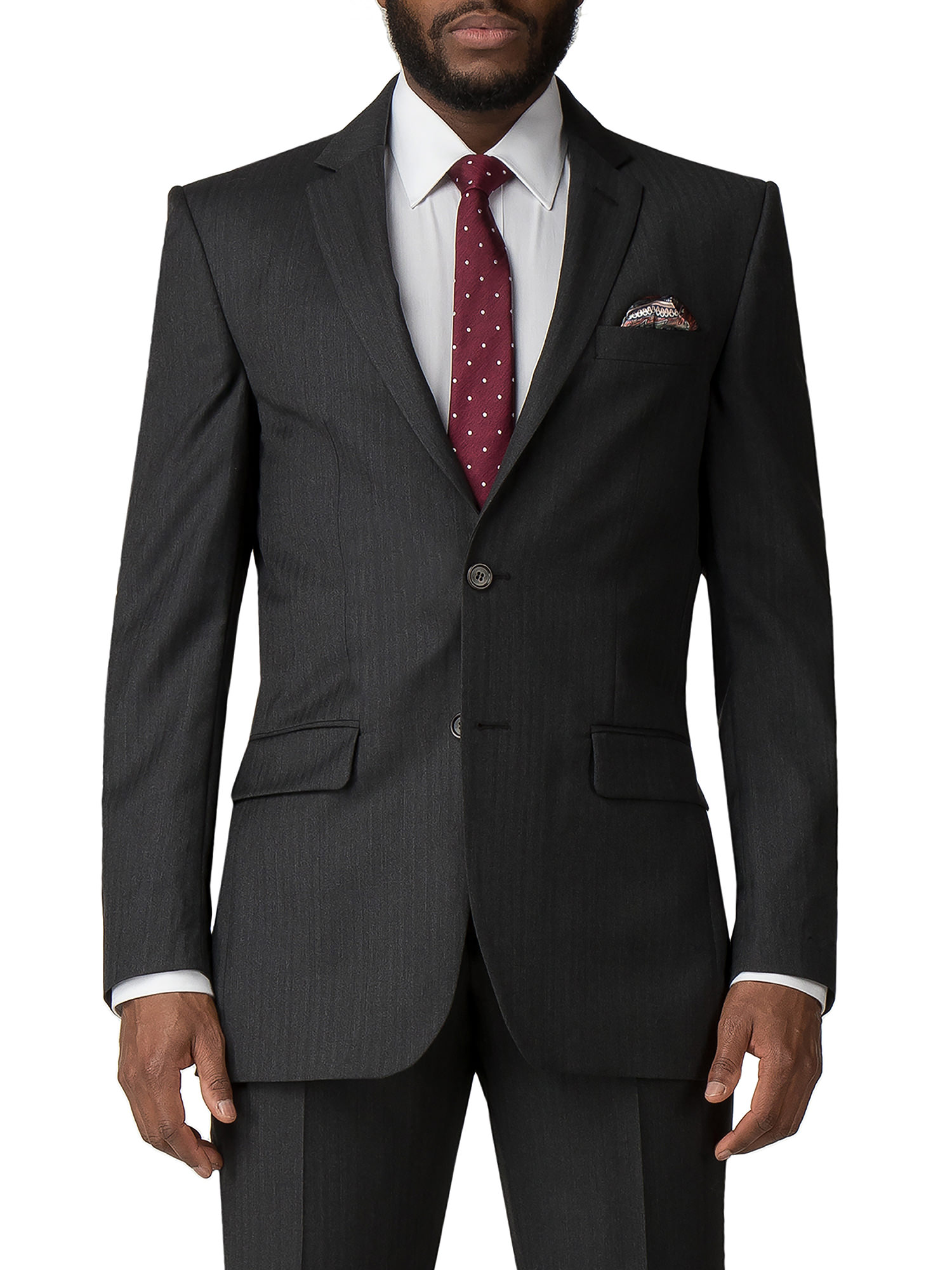 Charcoal Herringbone Regular Fit Suit - Two Piece Suits - Alexandre London