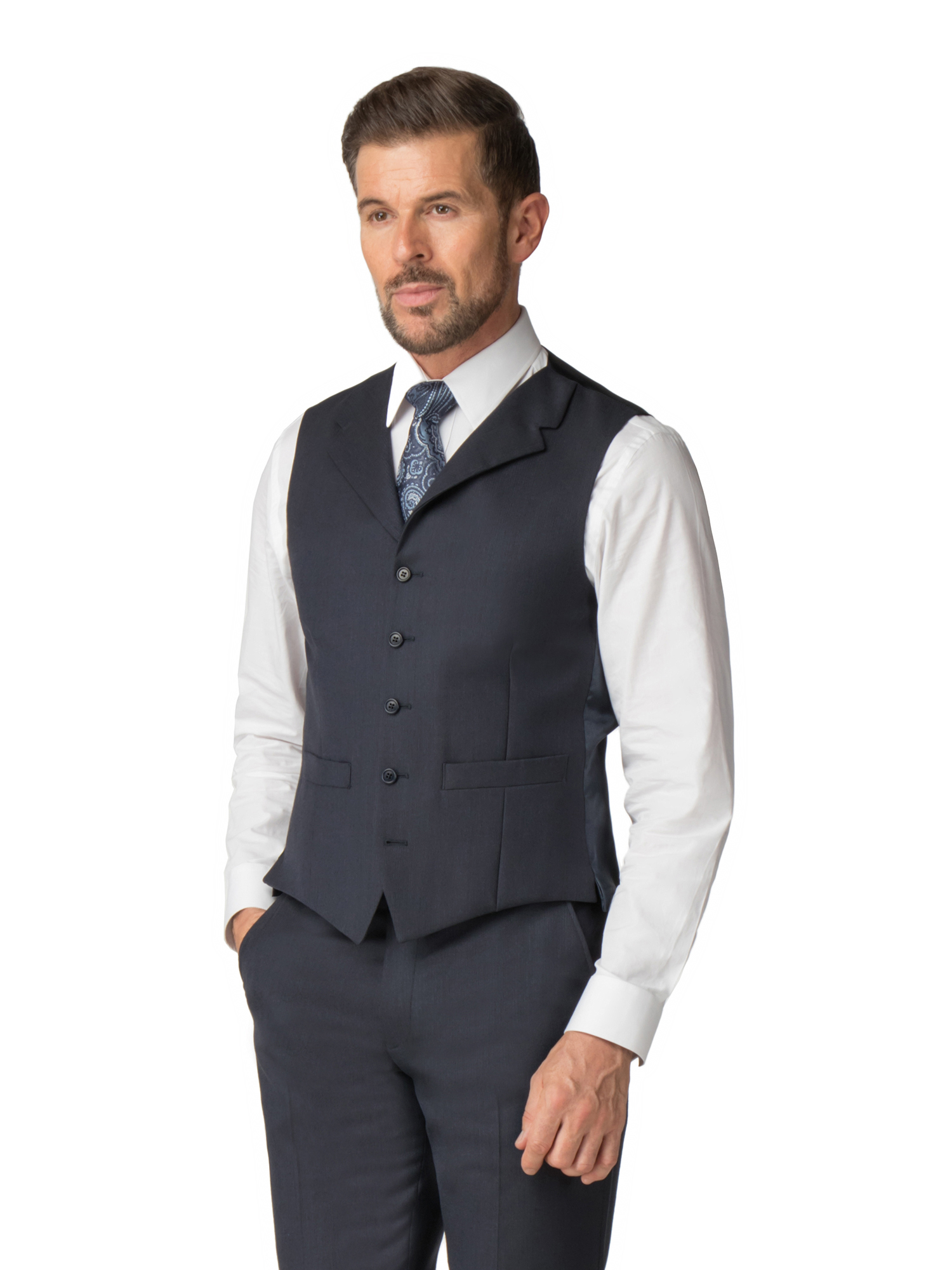 Navy Texture Regular Fit Mixer Waistcoat