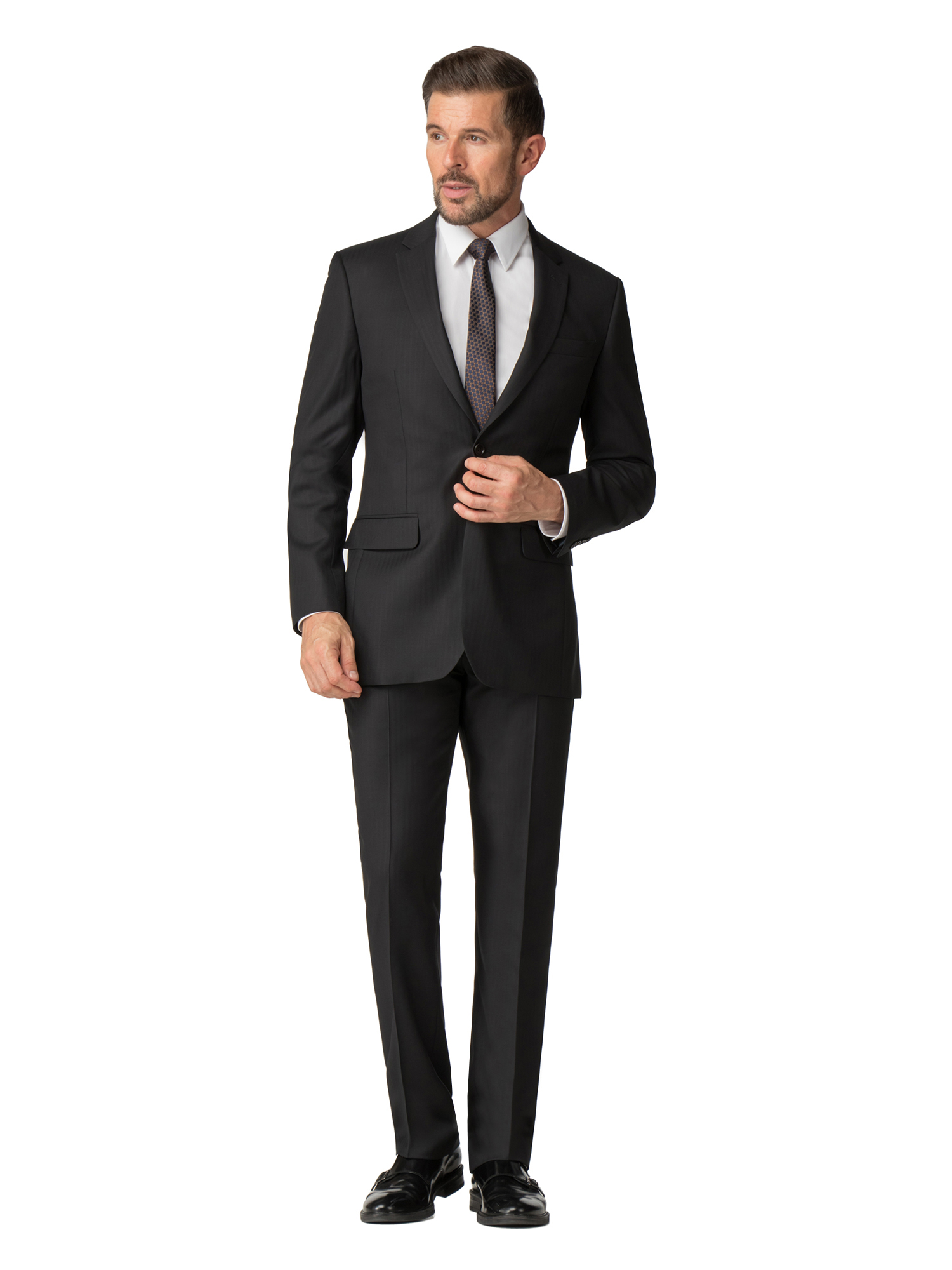 Black Herringbone Regular Fit Suit