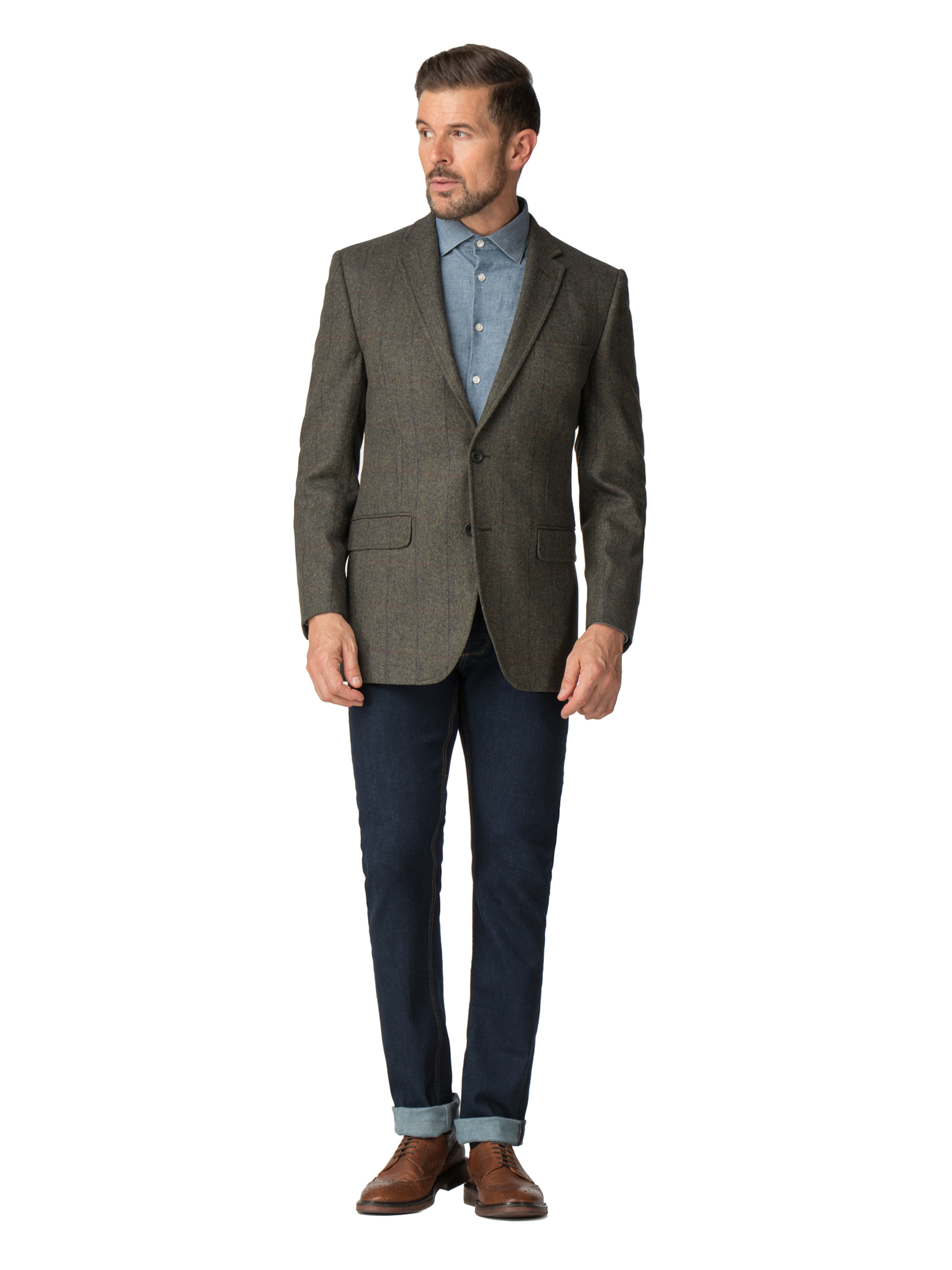 Green Check Regular Fit Sports Jacket