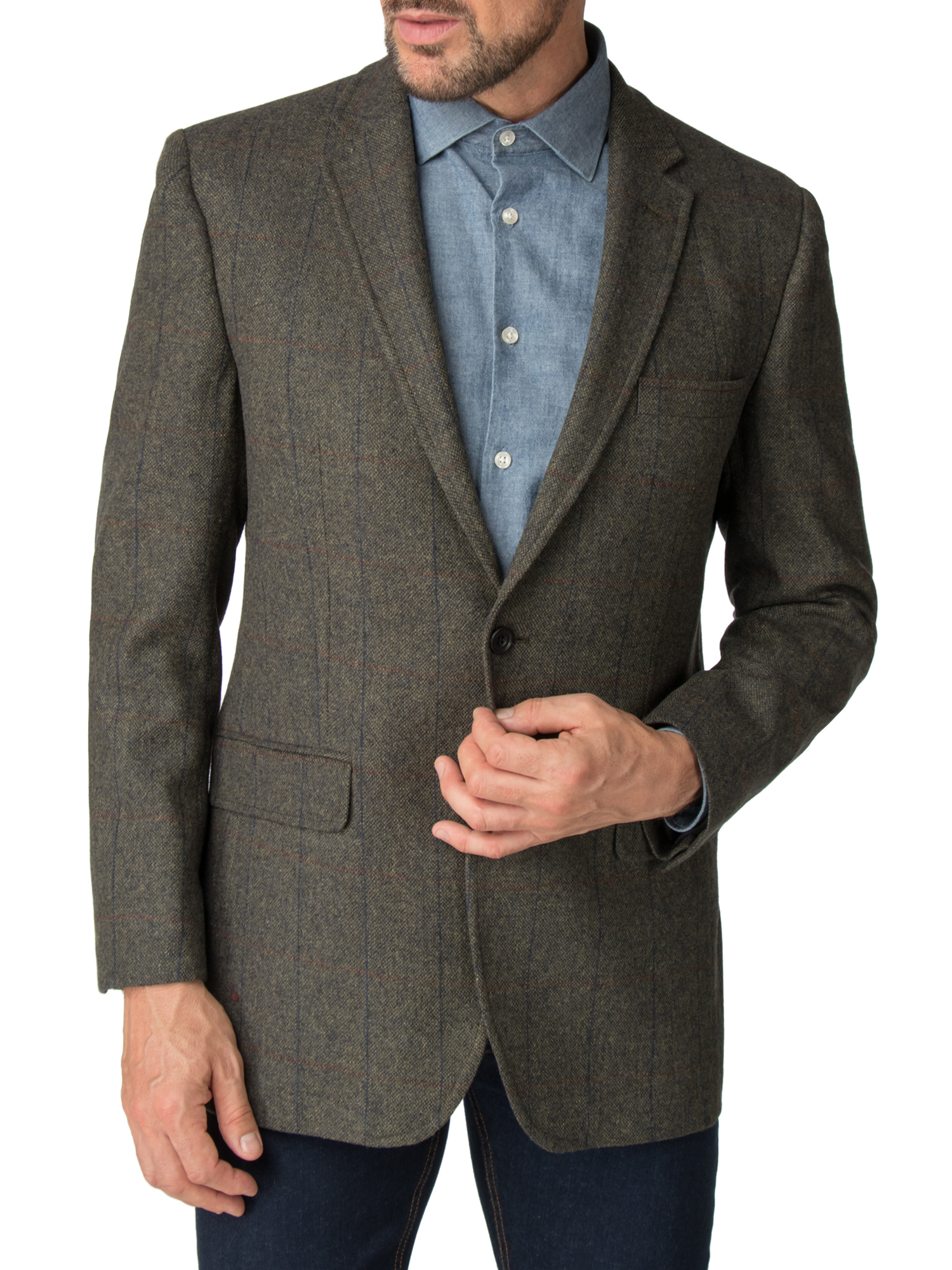 Green Check Regular Fit Sports Jacket