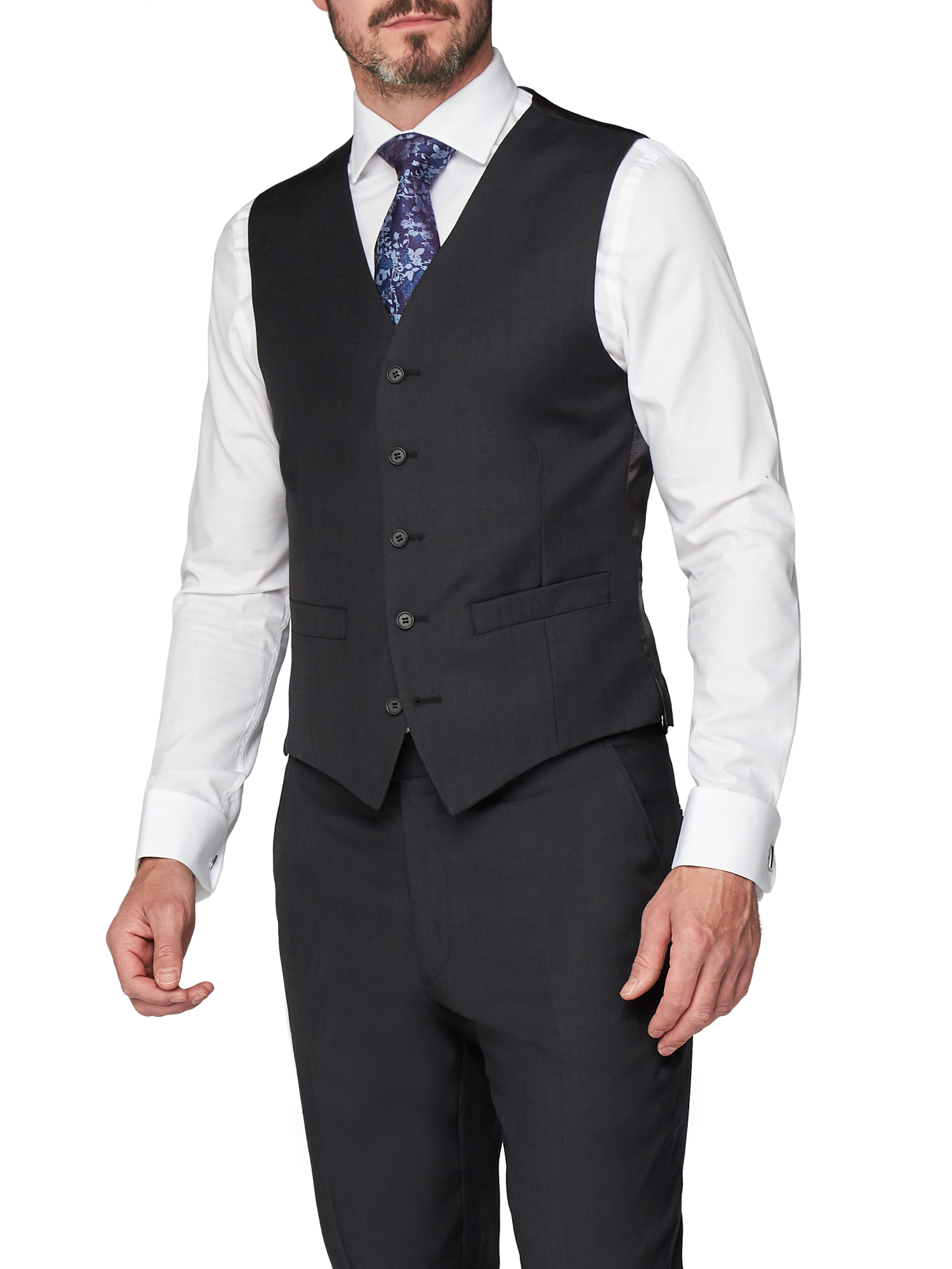 Charcoal Pick and Pick Regular Fit Mixer Waistcoat