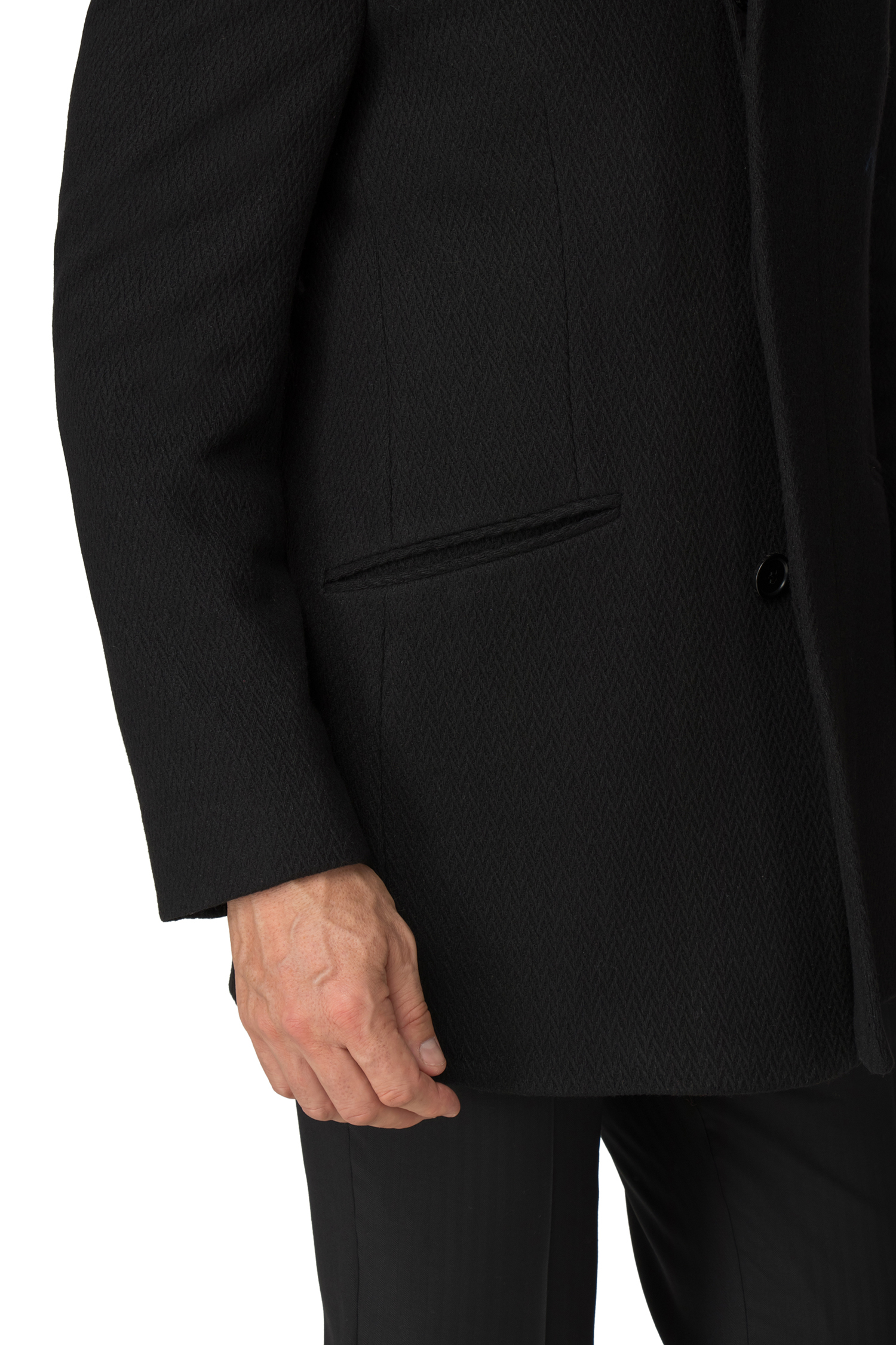 BLACK ZIG ZAG FUNNEL NECK COLLAR OVERCOAT