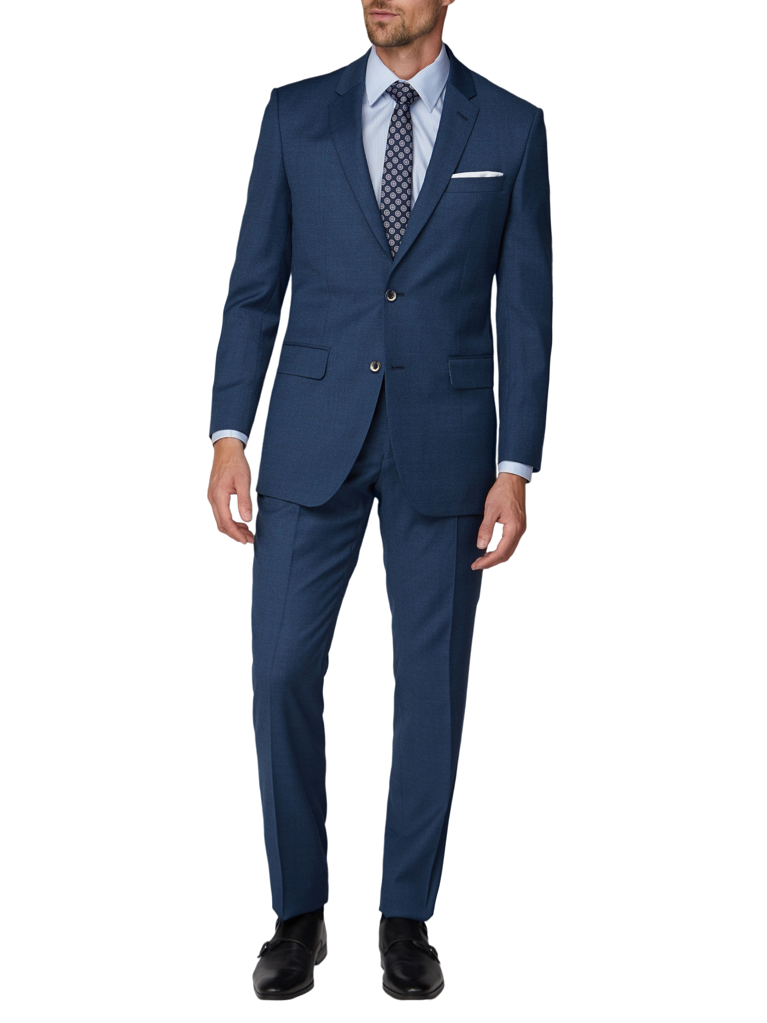Blue Melange Regular Fit Suit