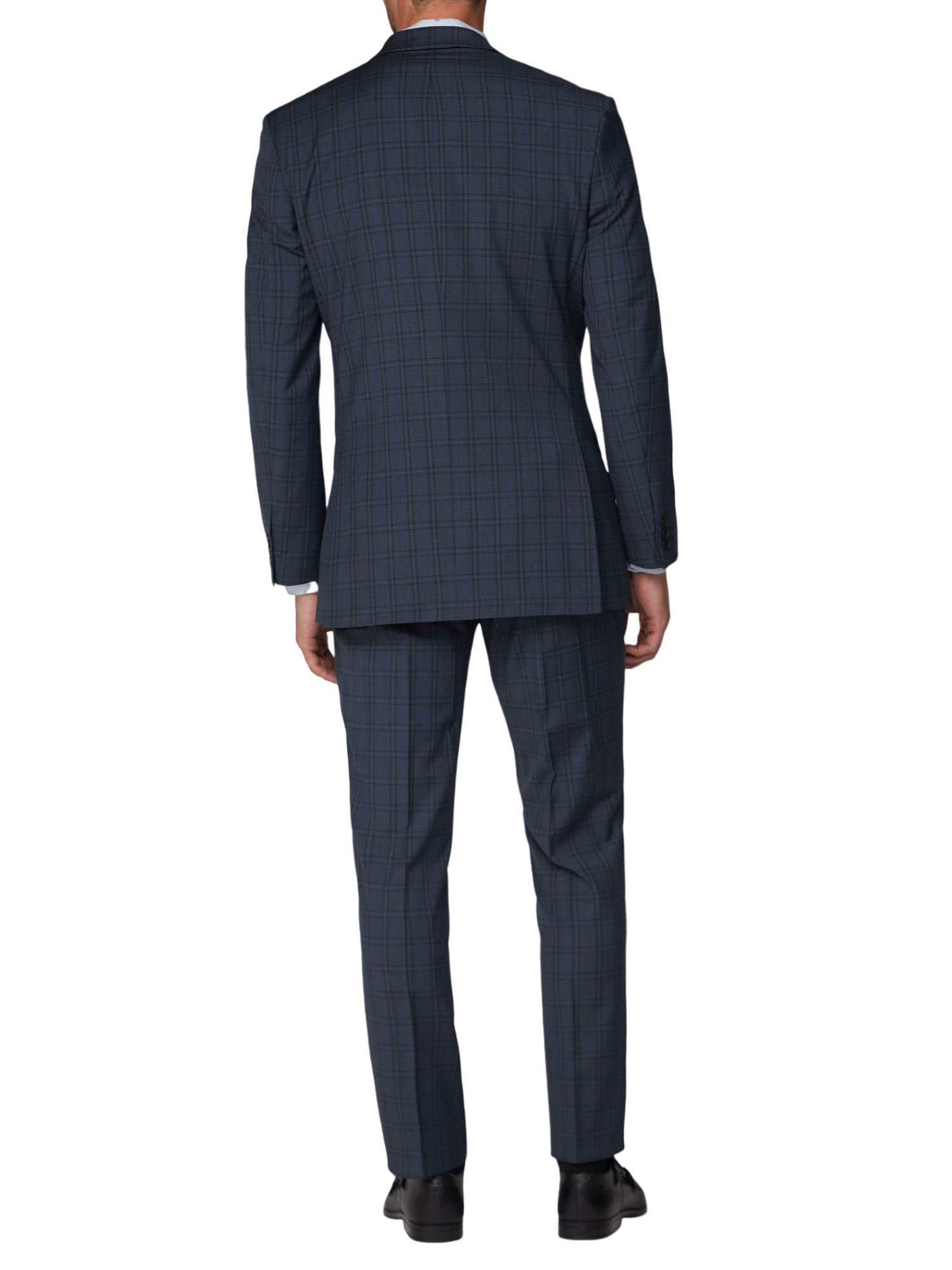 Blue with Black Overcheck Regular Fit Suit - Two Piece Suits ...