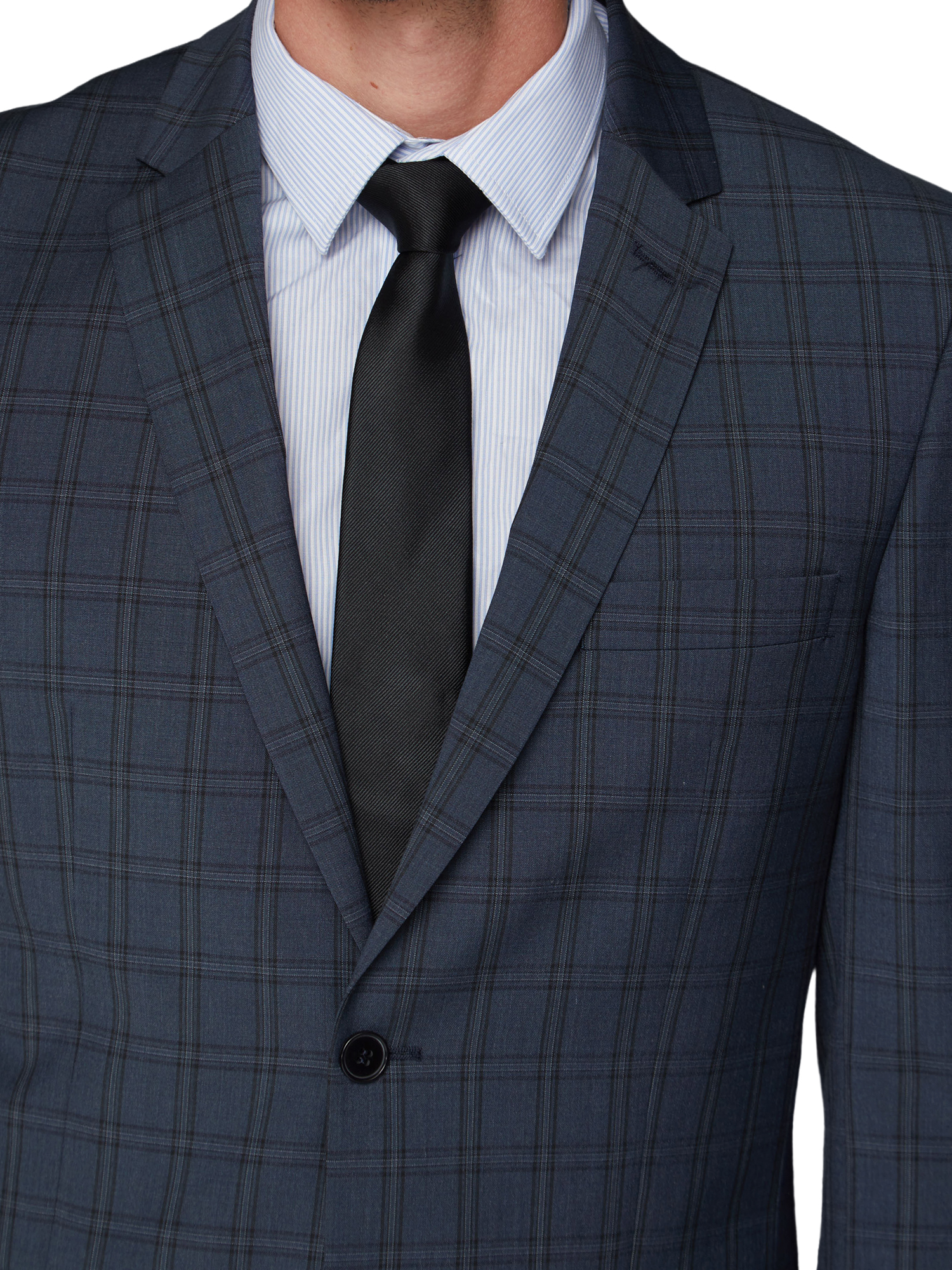 Blue with Black Overcheck Regular Fit Suit