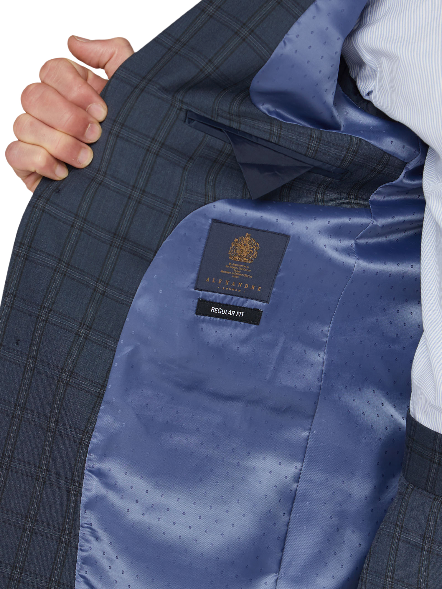 Blue with Black Overcheck Regular Fit Suit