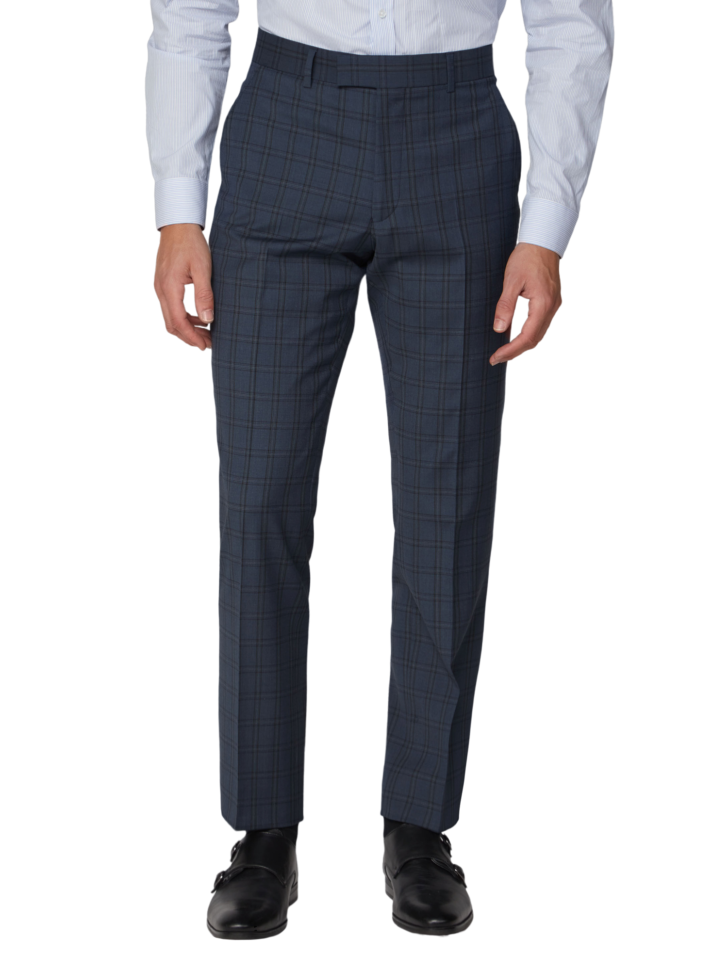Blue with Black Overcheck Regular Fit Suit