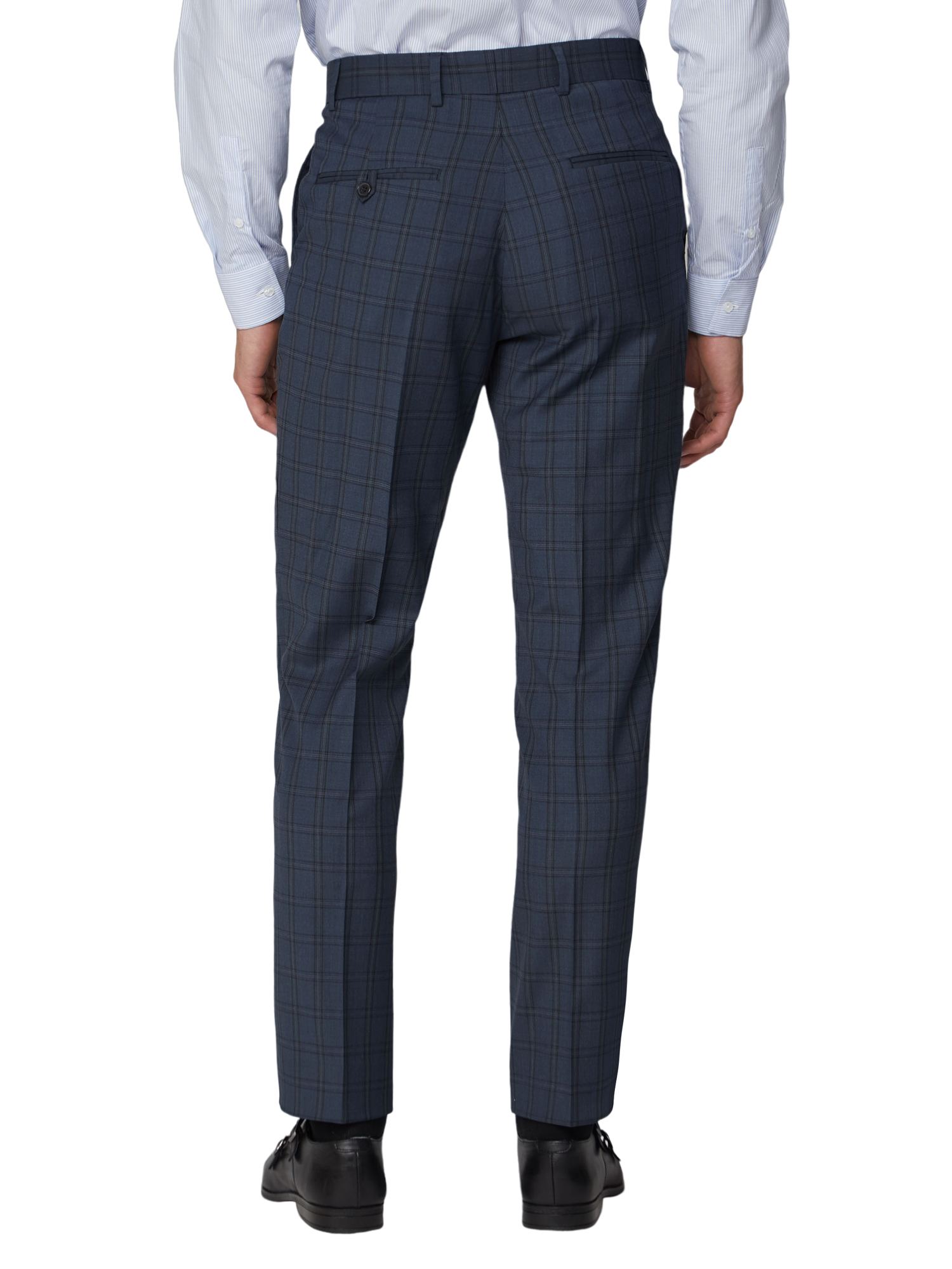 Blue with Black Overcheck Regular Fit Suit