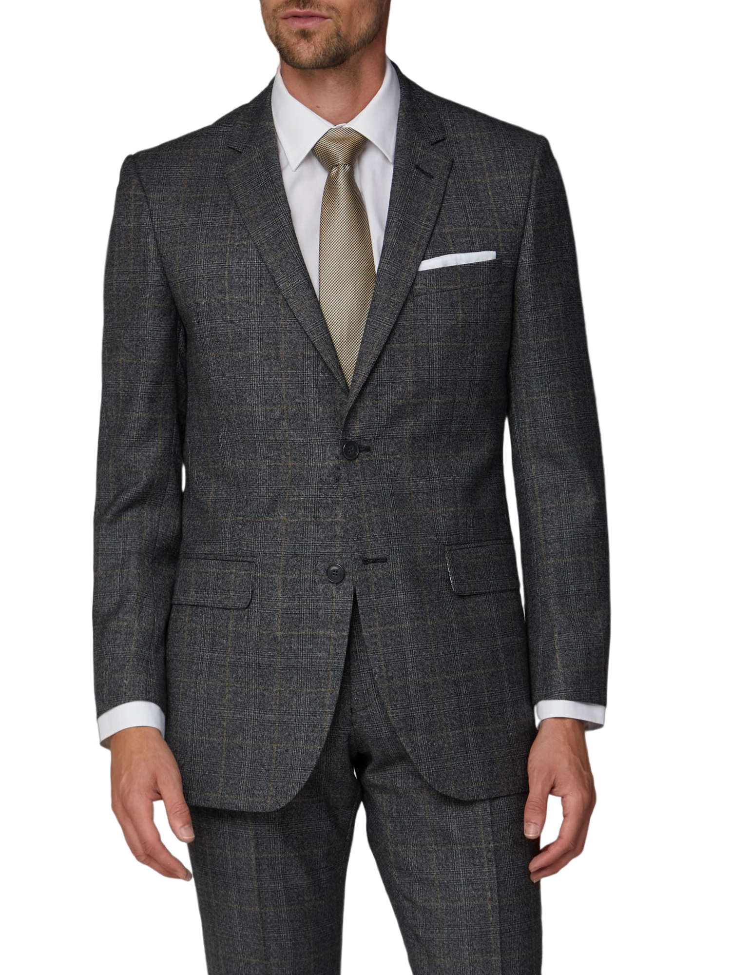 Charcoal and Brown Check Regular Fit Suit