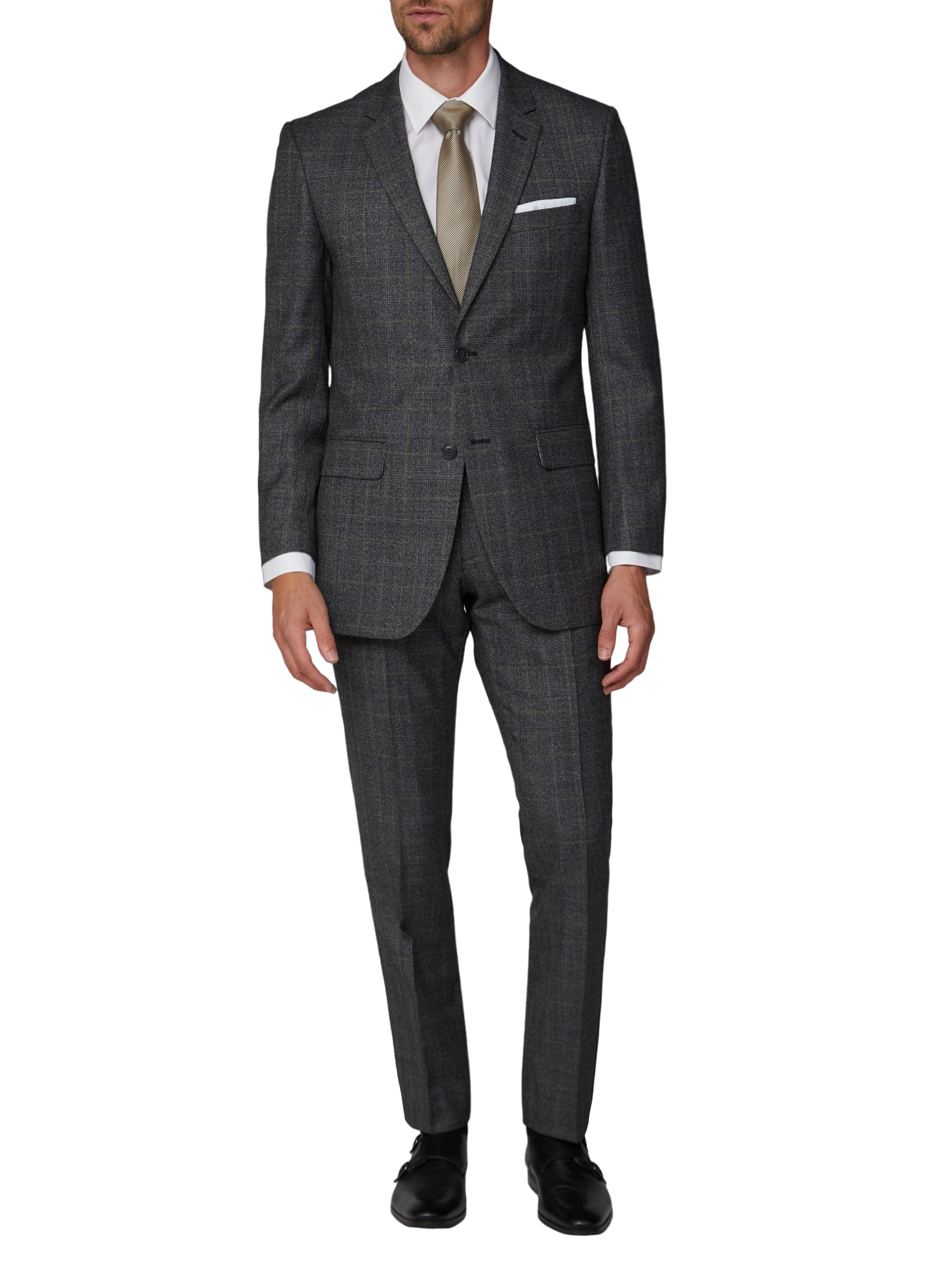 Charcoal and Brown Check Regular Fit Suit