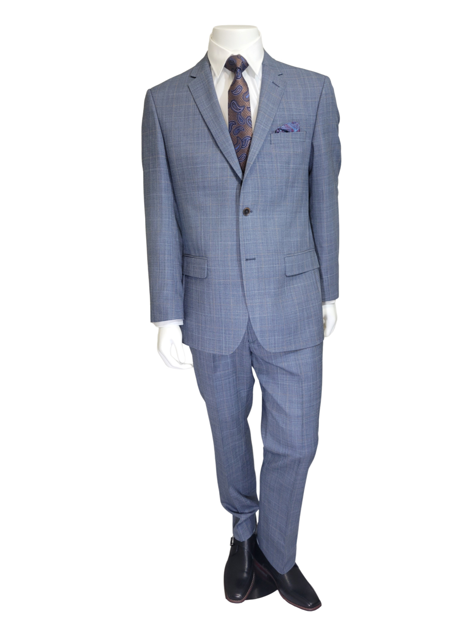 LIGHT BLUE TAN OVERCHECK SHARKSKIN SB2
