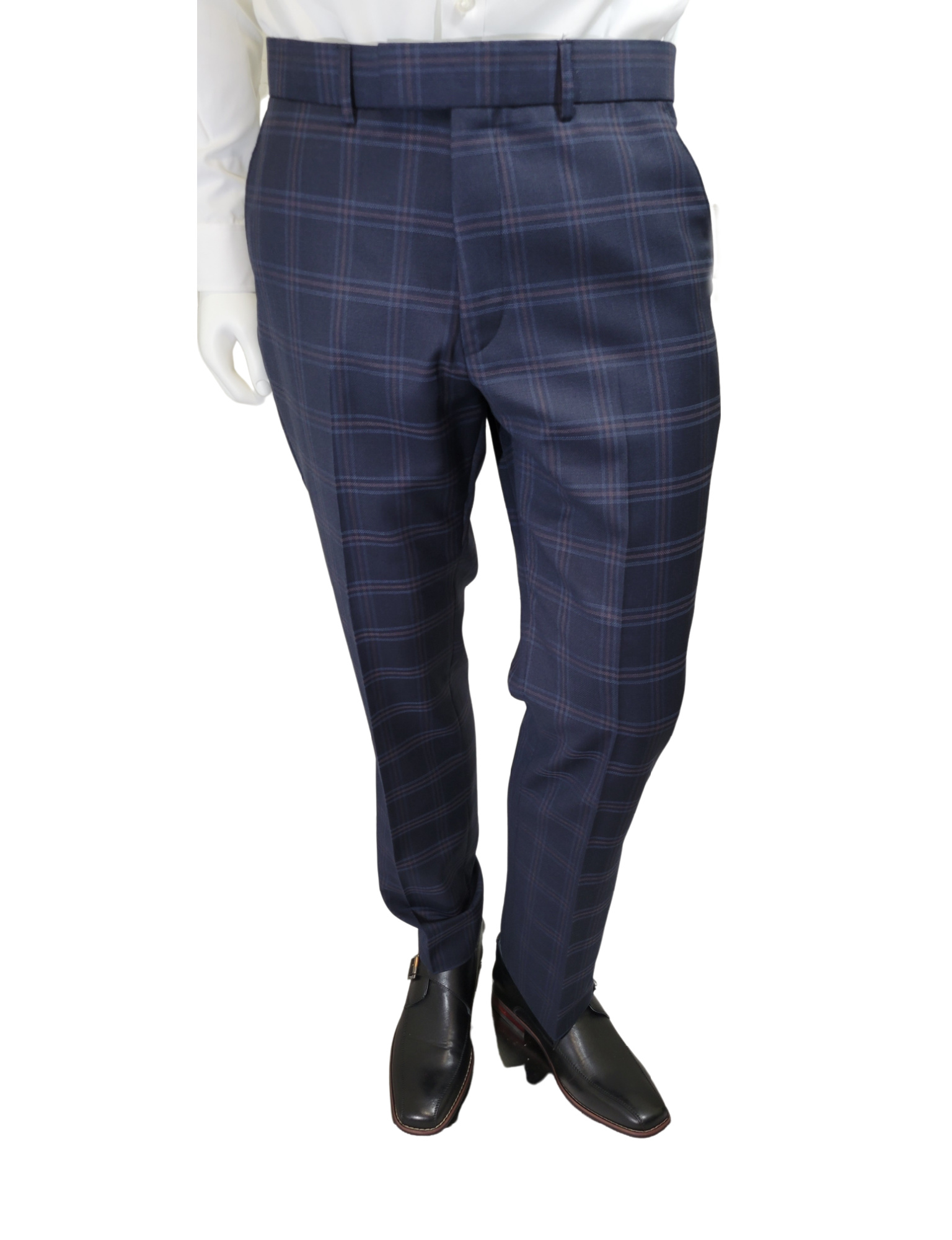NAVY BLUE RED OVERCHECK REGULAR FIT SUIT